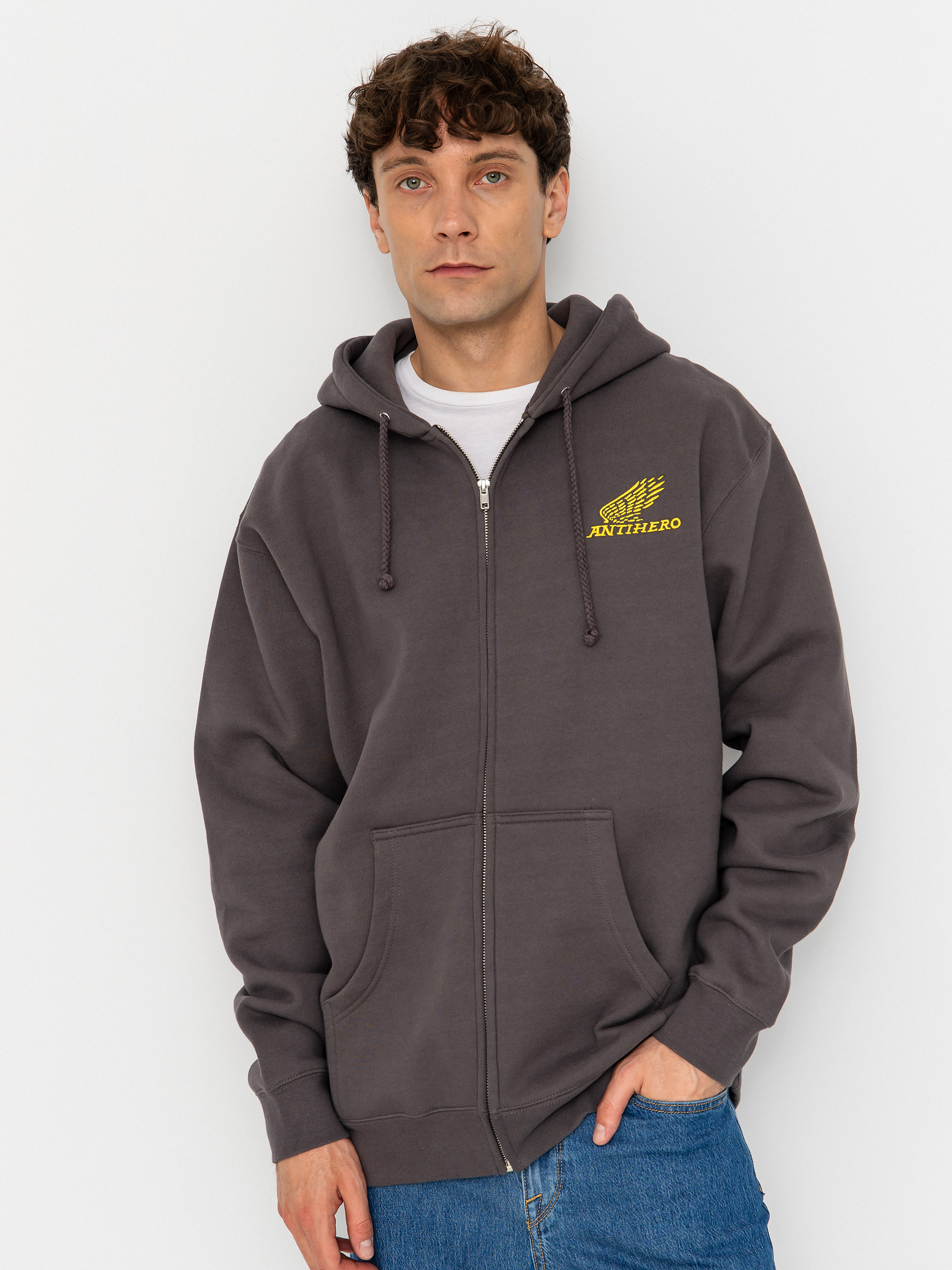 Antihero Hoodie Motorized Emb ZHD (charcoal w/yellow embroidery)