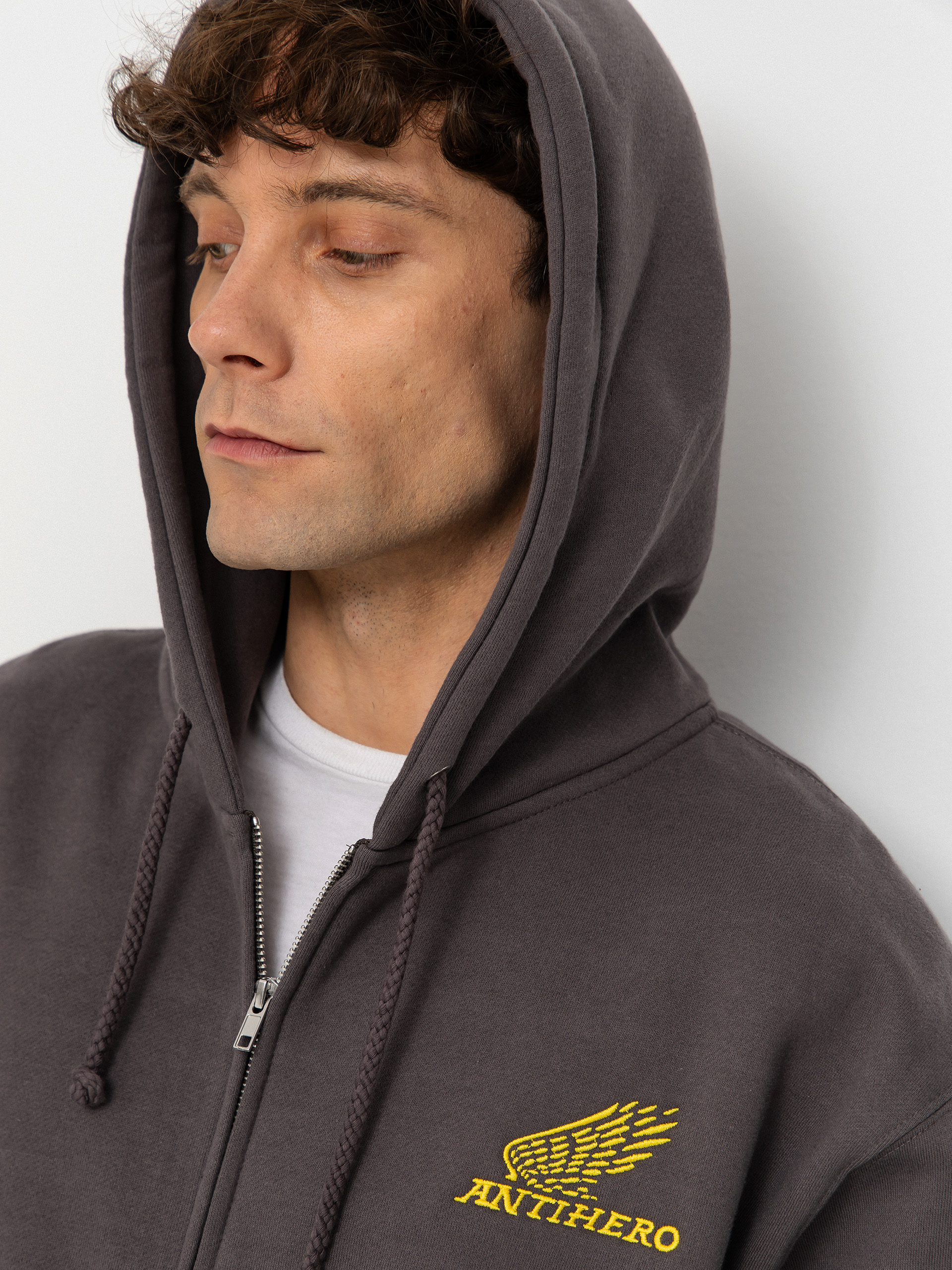 Antihero Hoodie Motorized Emb ZHD (charcoal w/yellow embroidery)