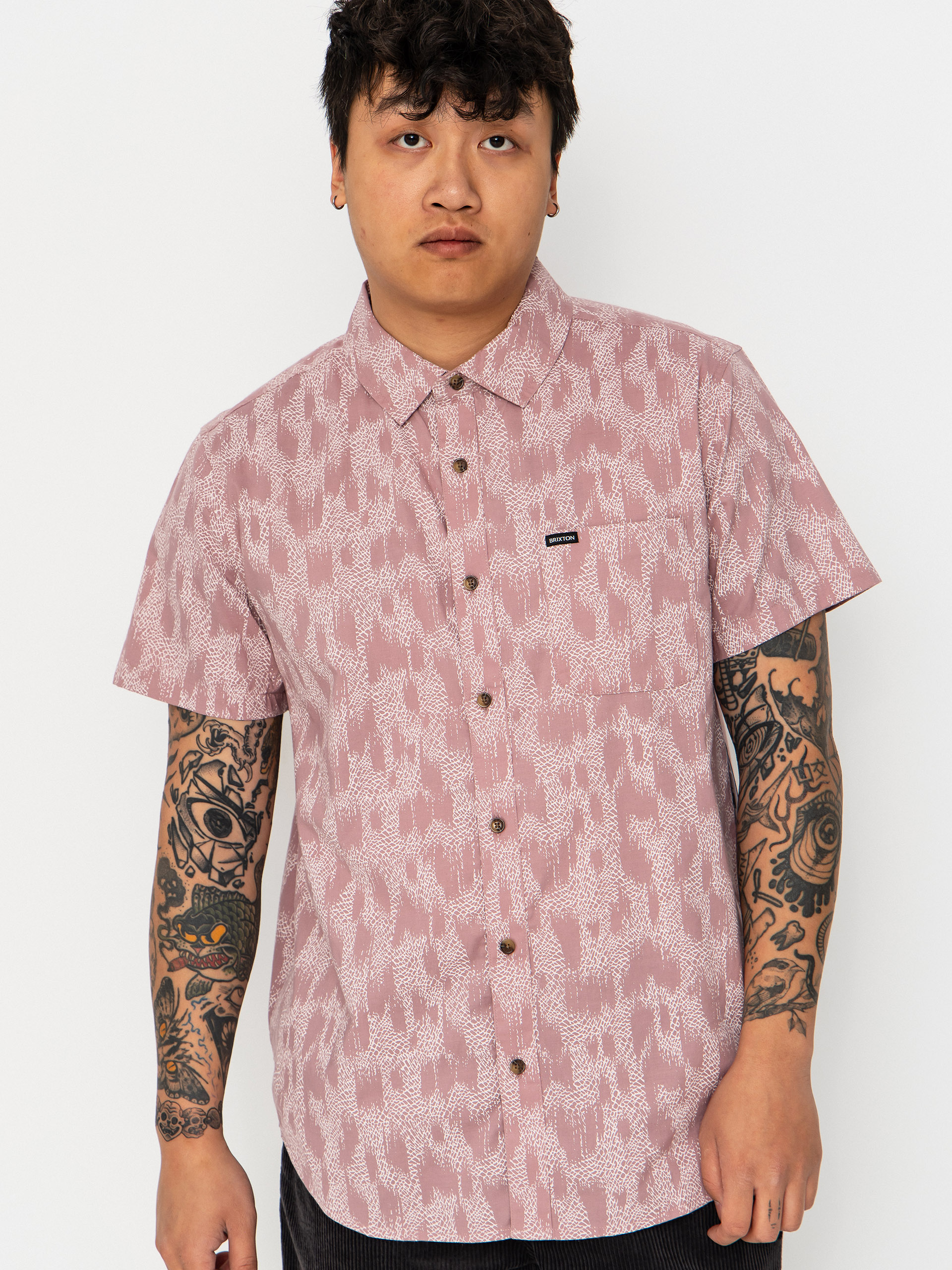 Brixton Charter Print Hemd (dark pink/silver crackle paint)