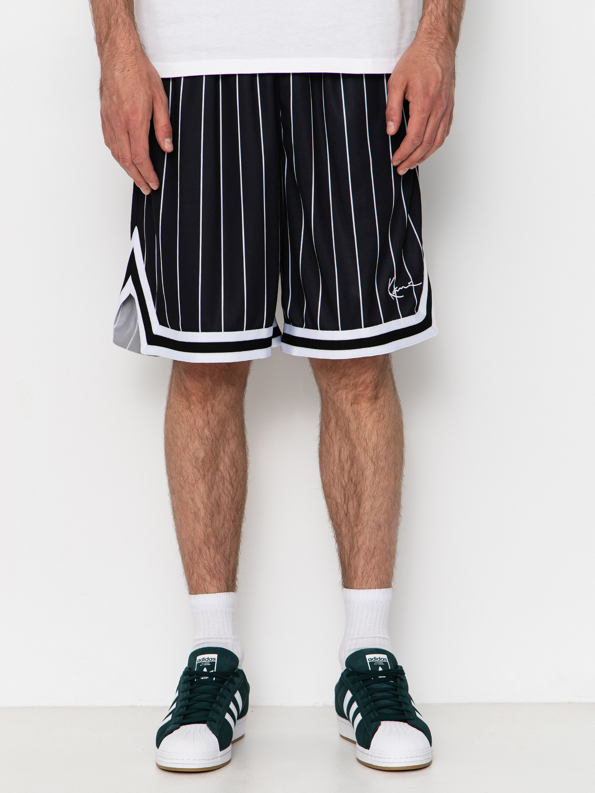 Karl Kani Small Signature Pinstripe Mesh Shorts (black/white)