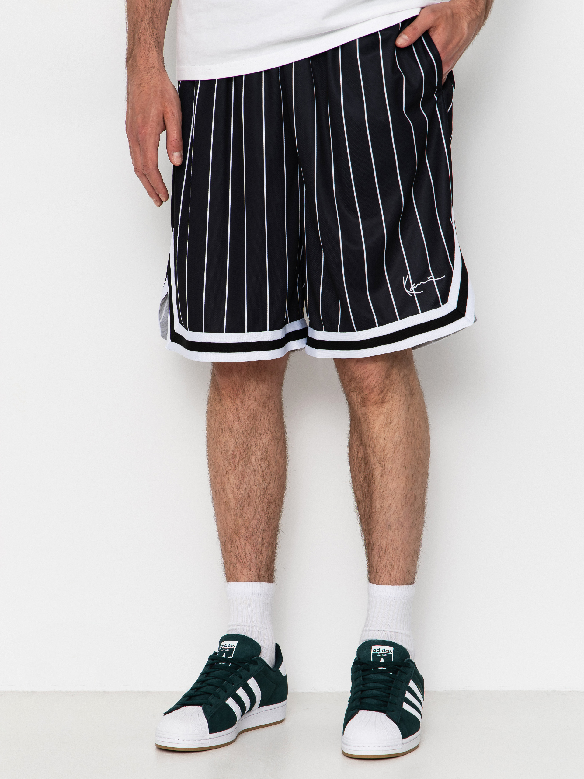 Karl Kani Small Signature Pinstripe Mesh Shorts (black/white)