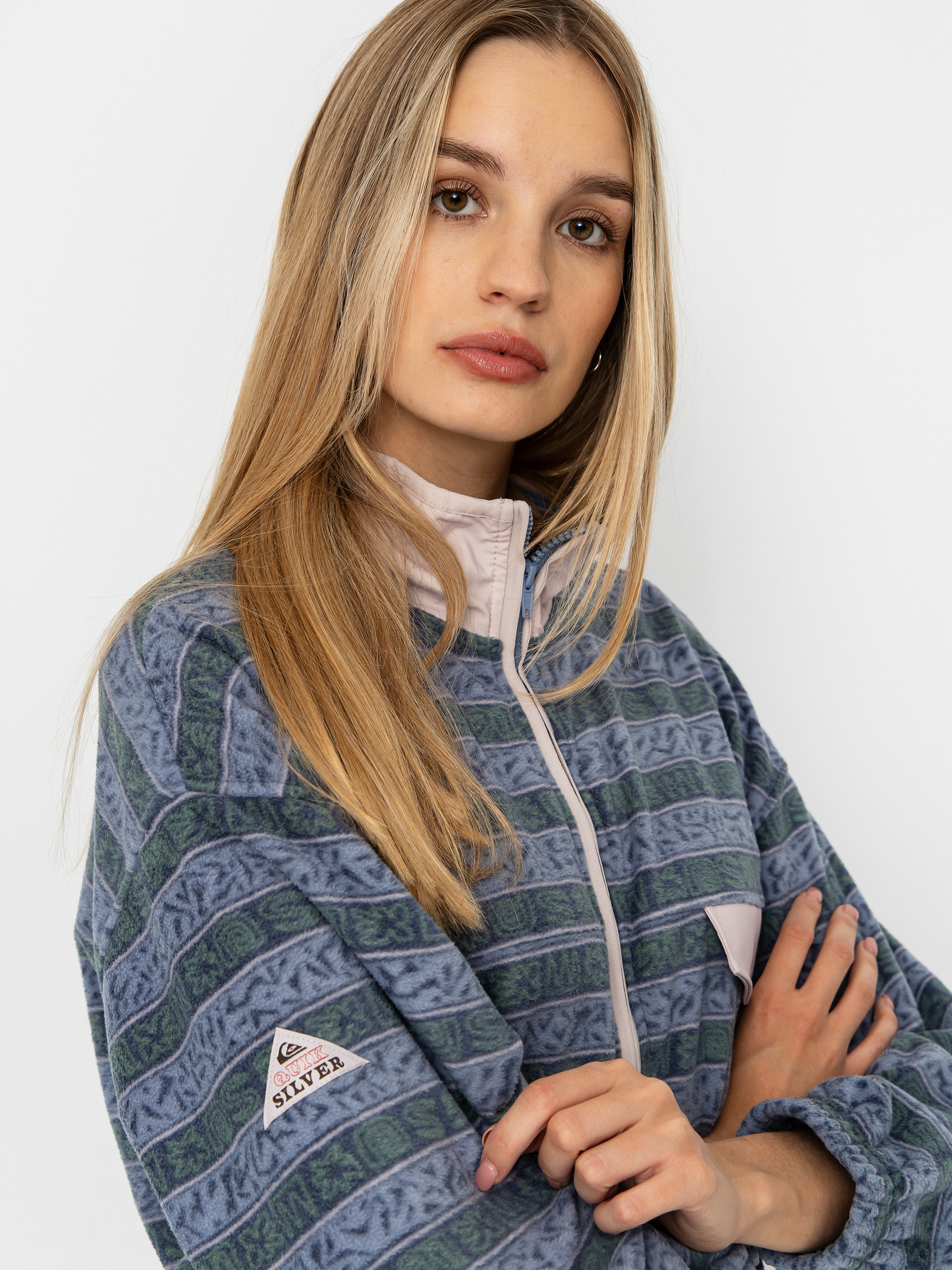 Damen Quiksilver Kedai FZ Fleece Jacke (ashley blue kedai stripe)