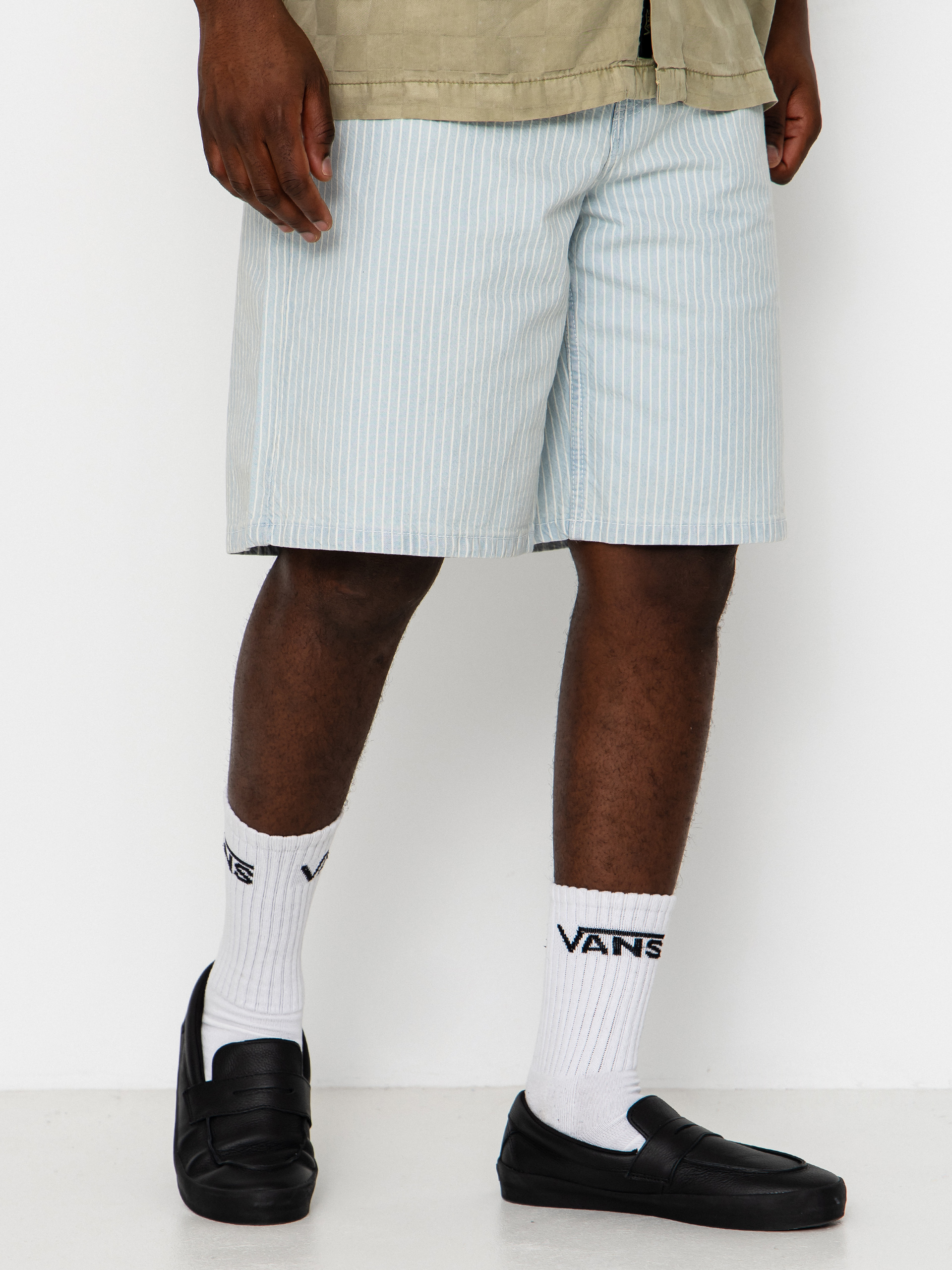 Vans Check 5 Baggy Striped Denim Shorts (blue ice stripe)