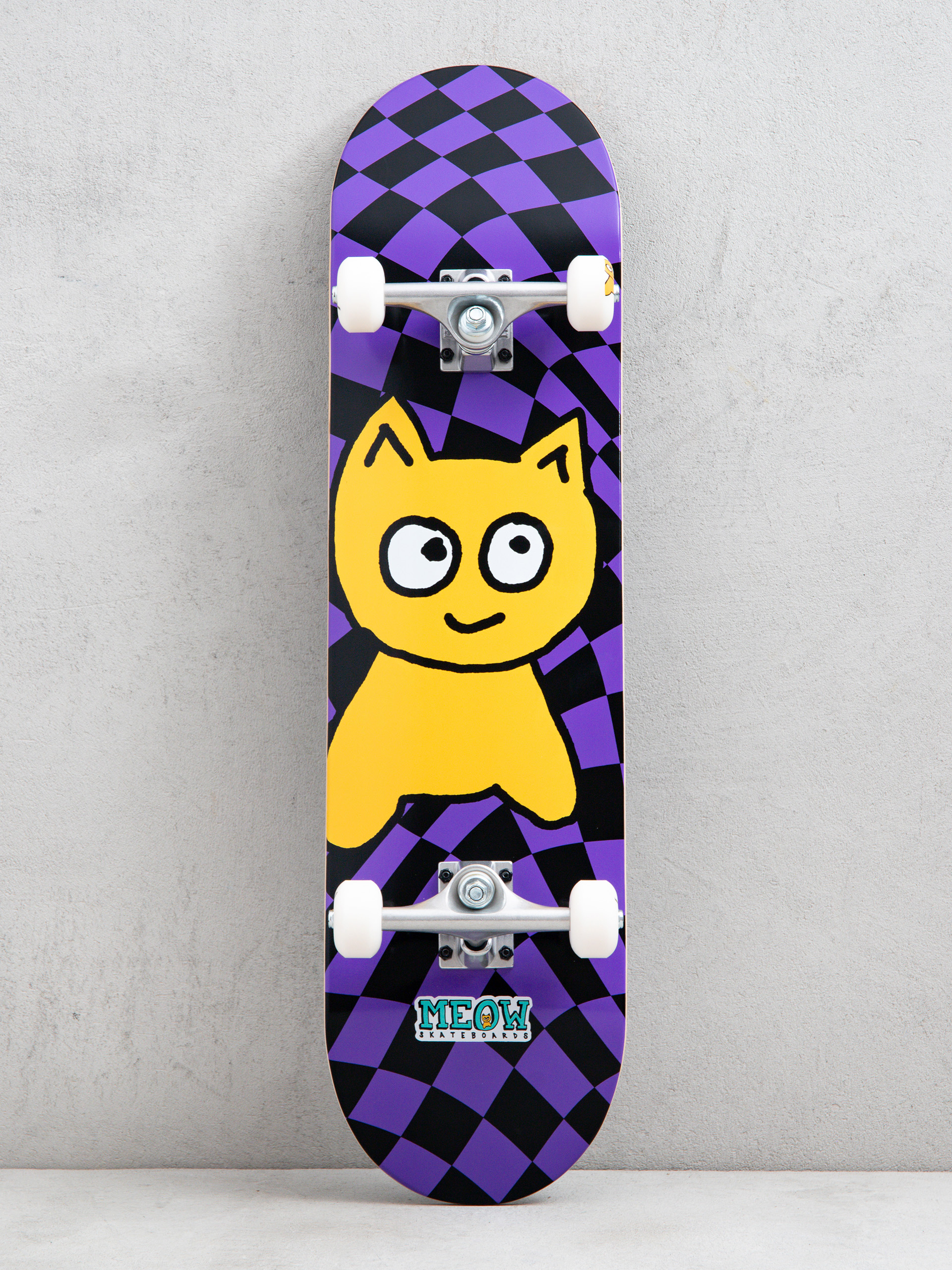 Meow Skateboards Big Cat Checker Twist Skateboard (purple)