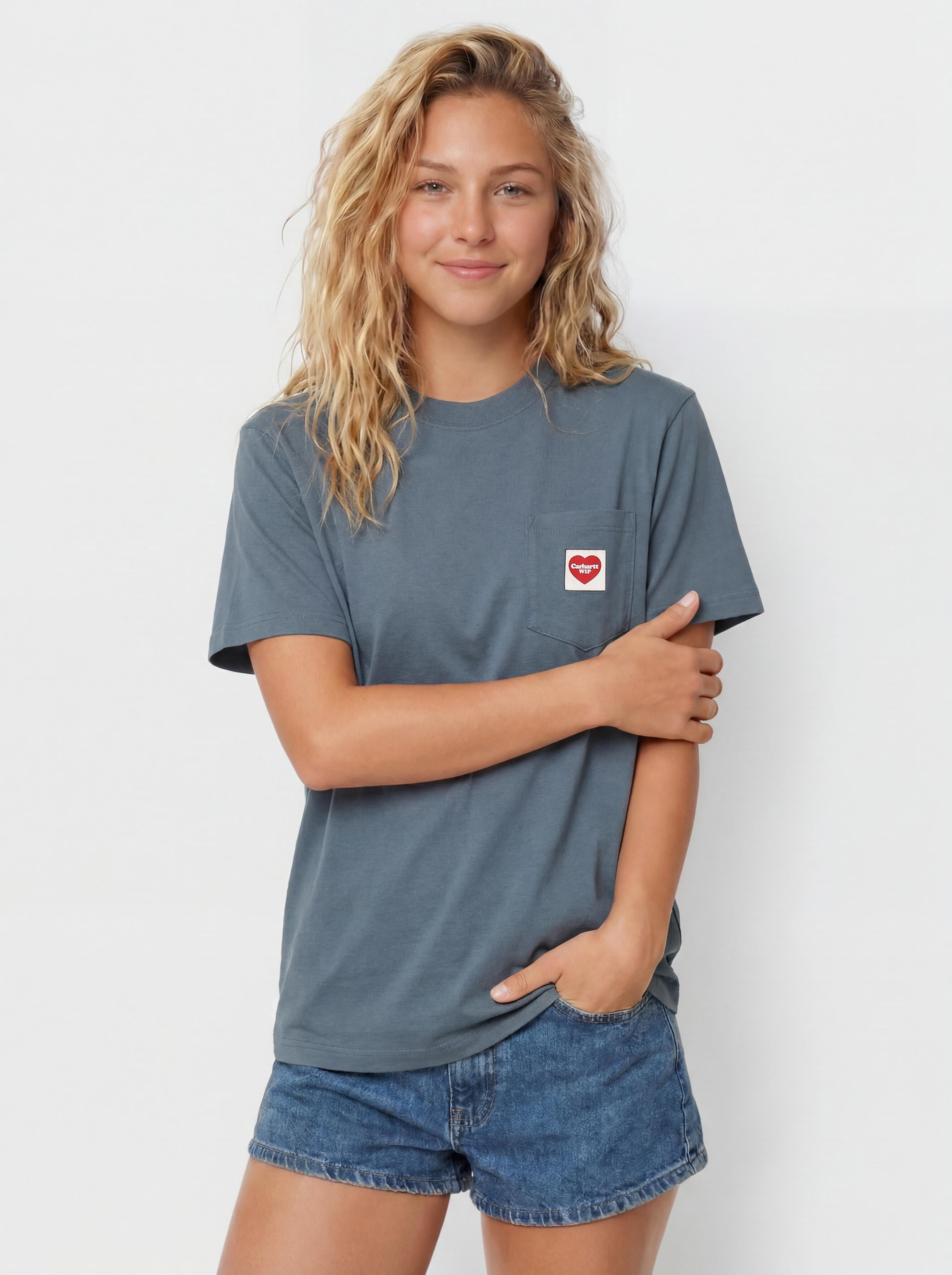 Carhartt WIP T-Shirt Pocket Heart Wmn (cozy blue/red)