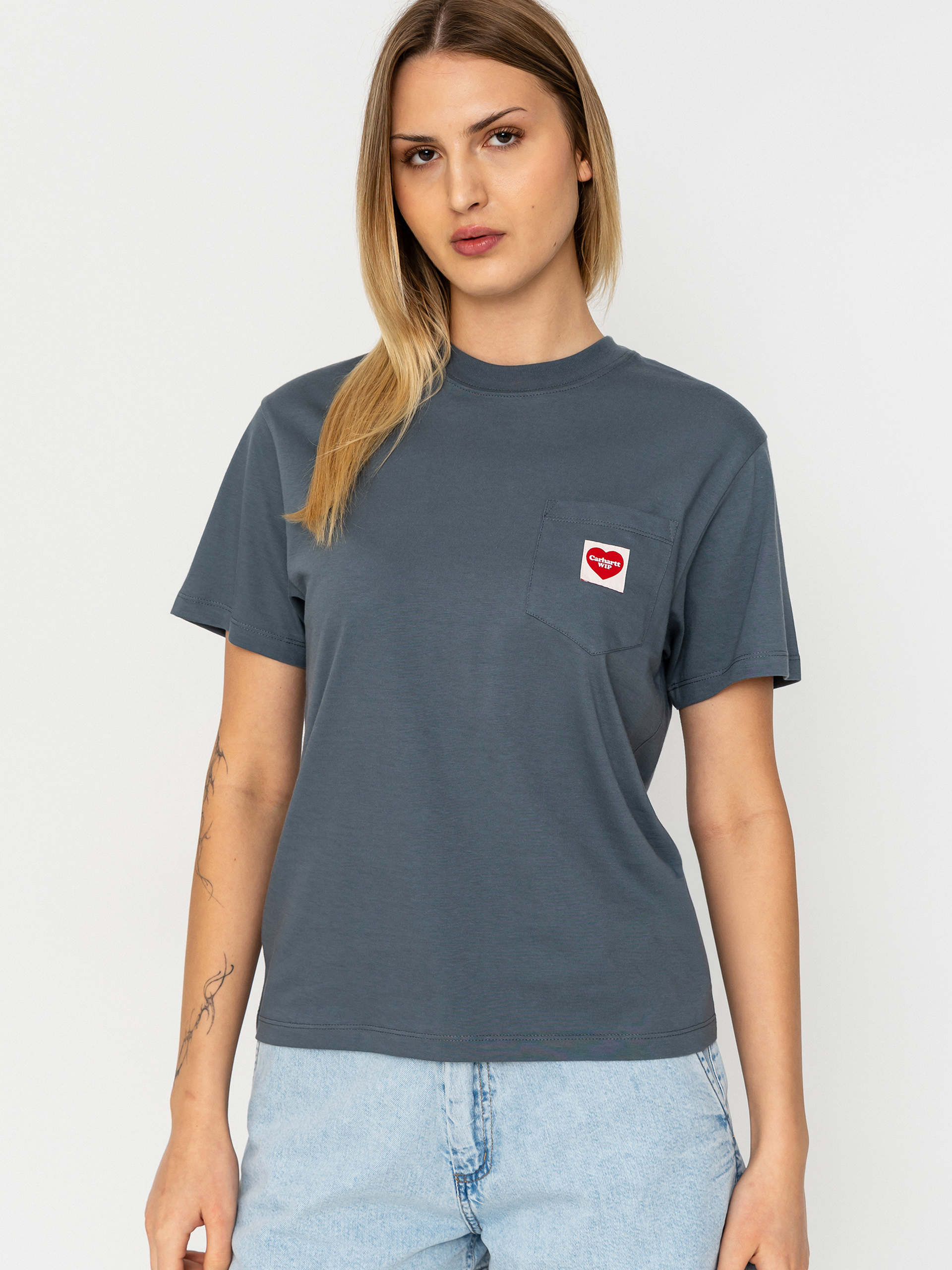 Carhartt WIP T-Shirt Pocket Heart Wmn (cozy blue/red)