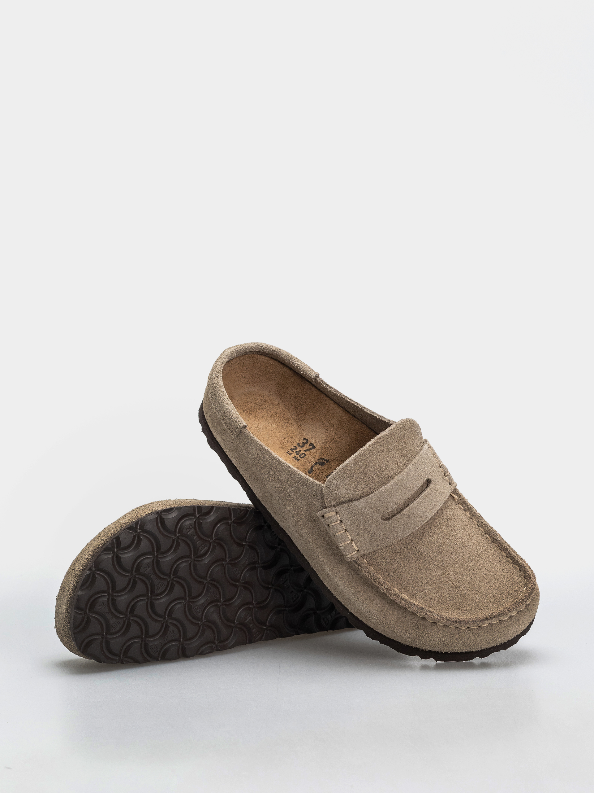 Birkenstock Naples Wrapped Suede Leather Narrow Flip Flops (taupe)