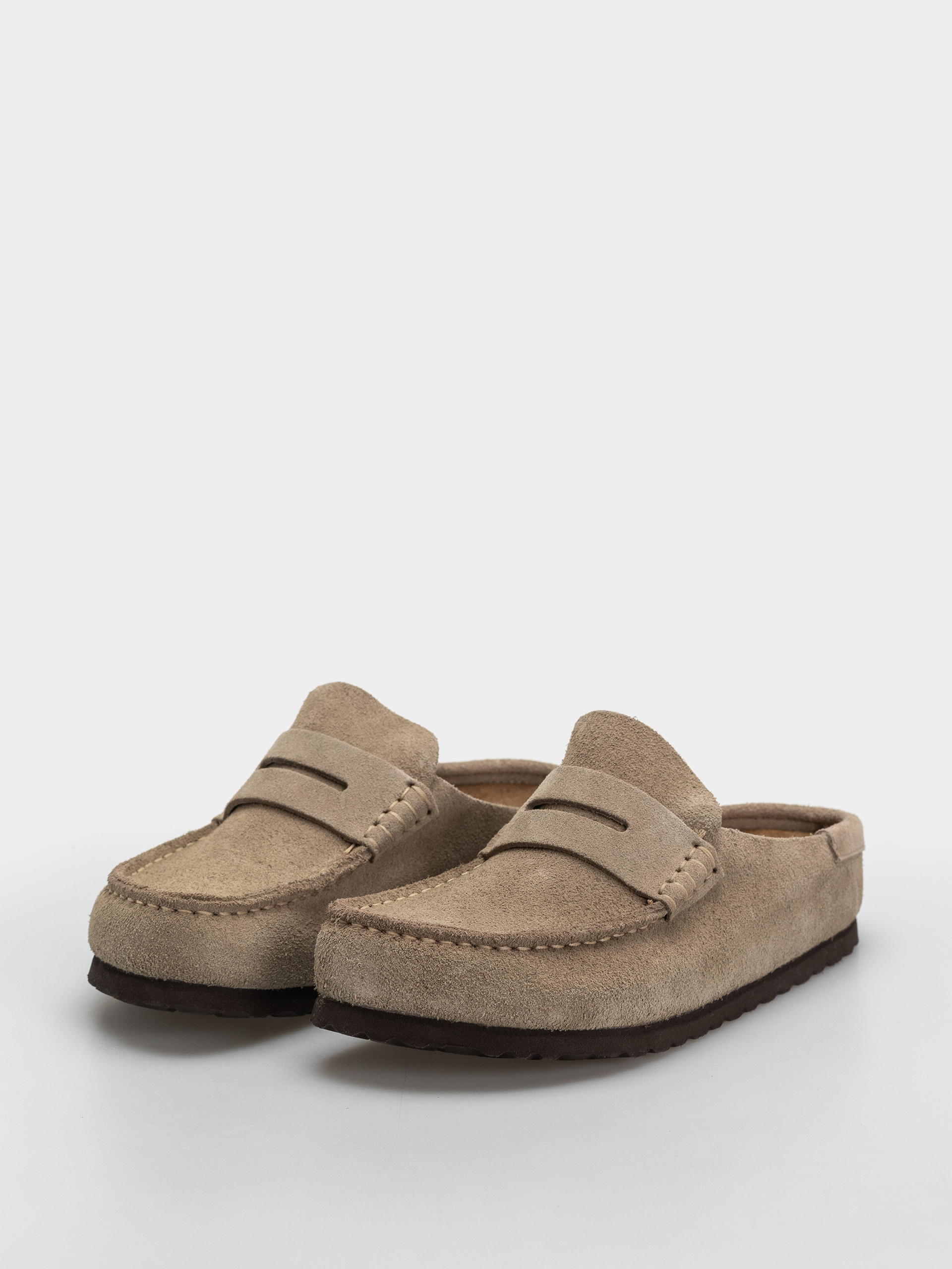 Birkenstock Naples Wrapped Suede Leather Narrow Flip Flops (taupe)