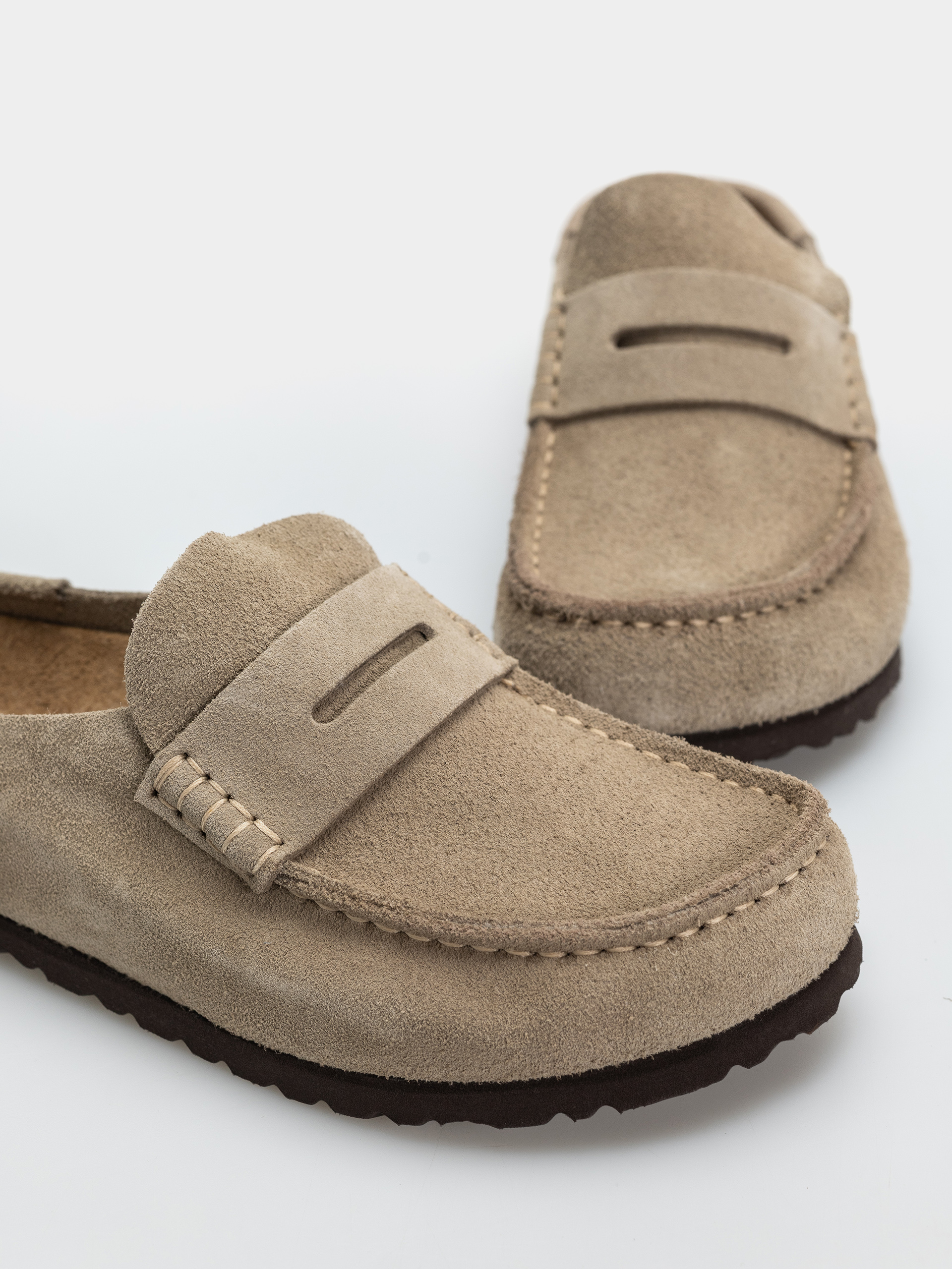 Birkenstock Naples Wrapped Suede Leather Narrow Flip Flops (taupe)