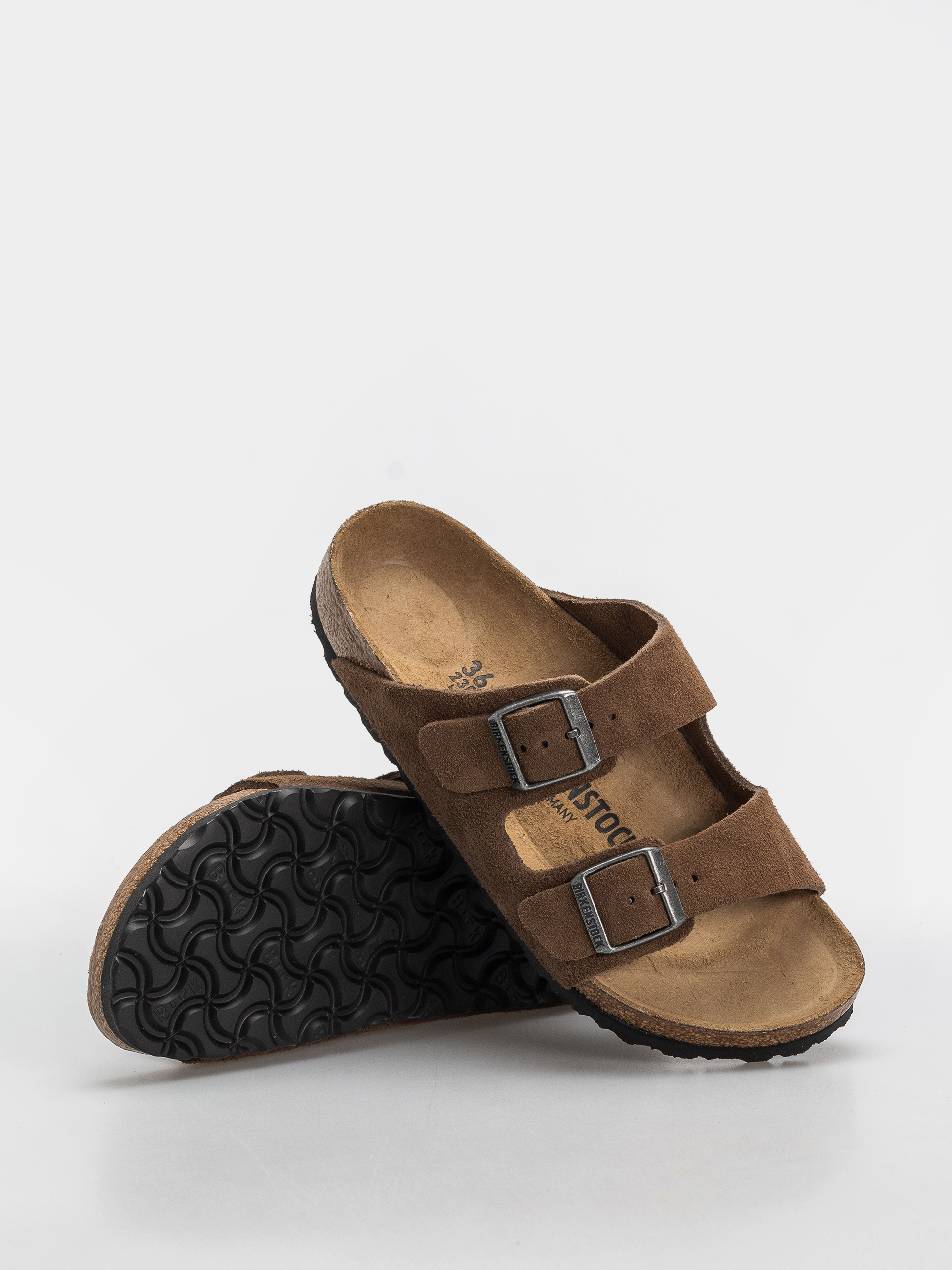 Birkenstock Arizona Suede Leather Narrow Flip Flops (dark tea)