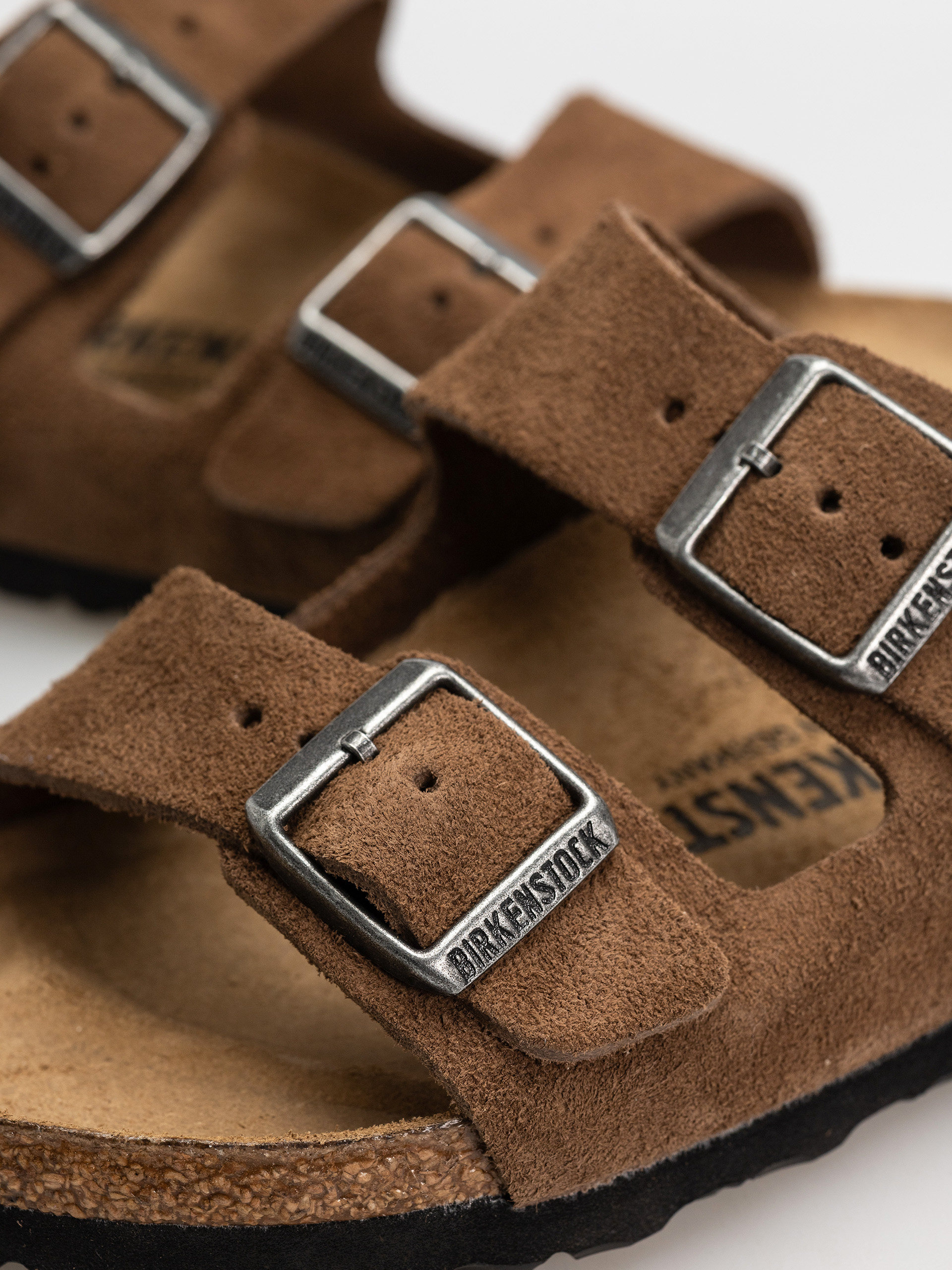 Birkenstock Arizona Suede Leather Narrow Flip-flops (dark tea)