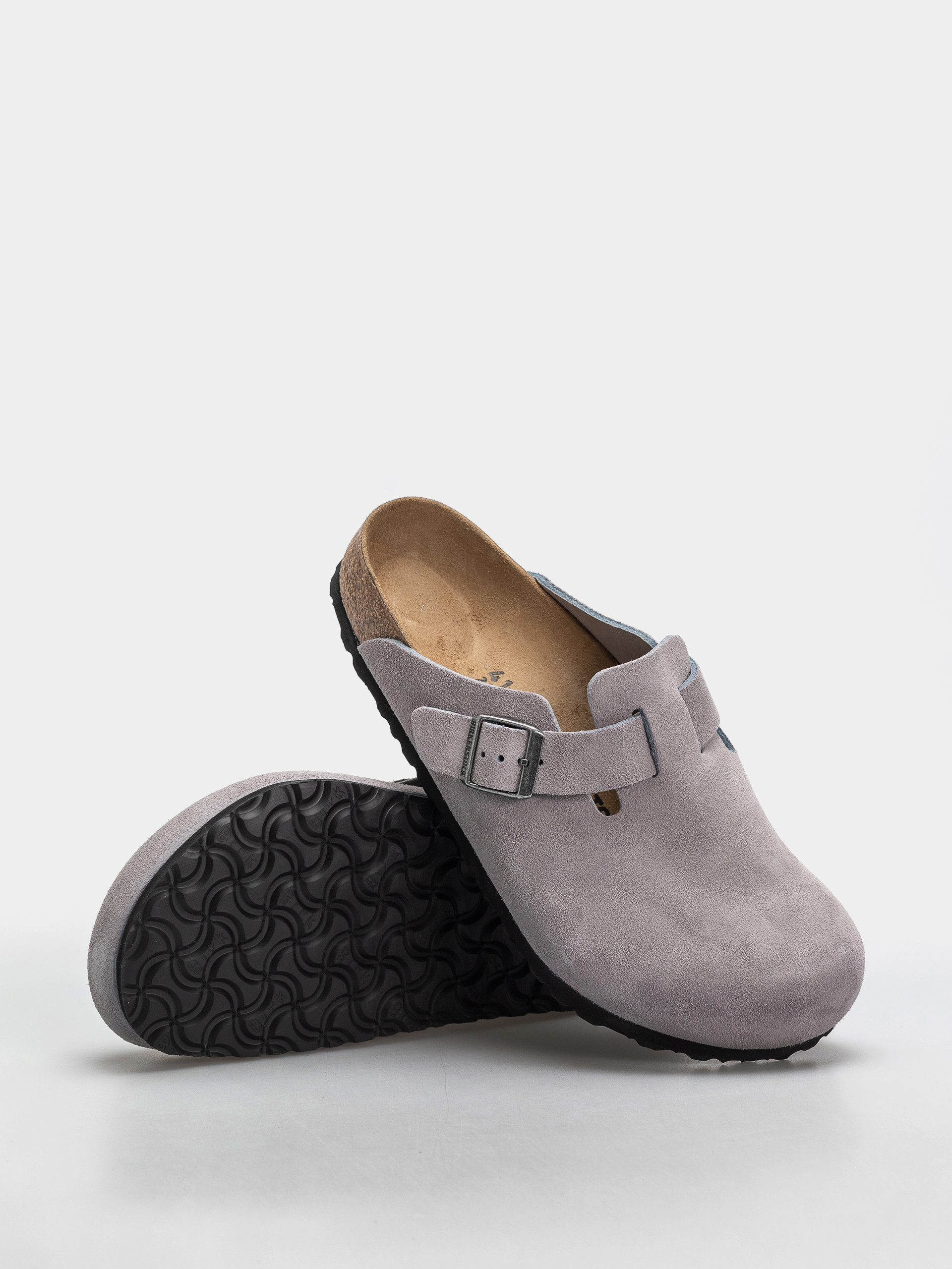 Birkenstock Boston Suede Leather Regular Flip Flops (lavender sky)