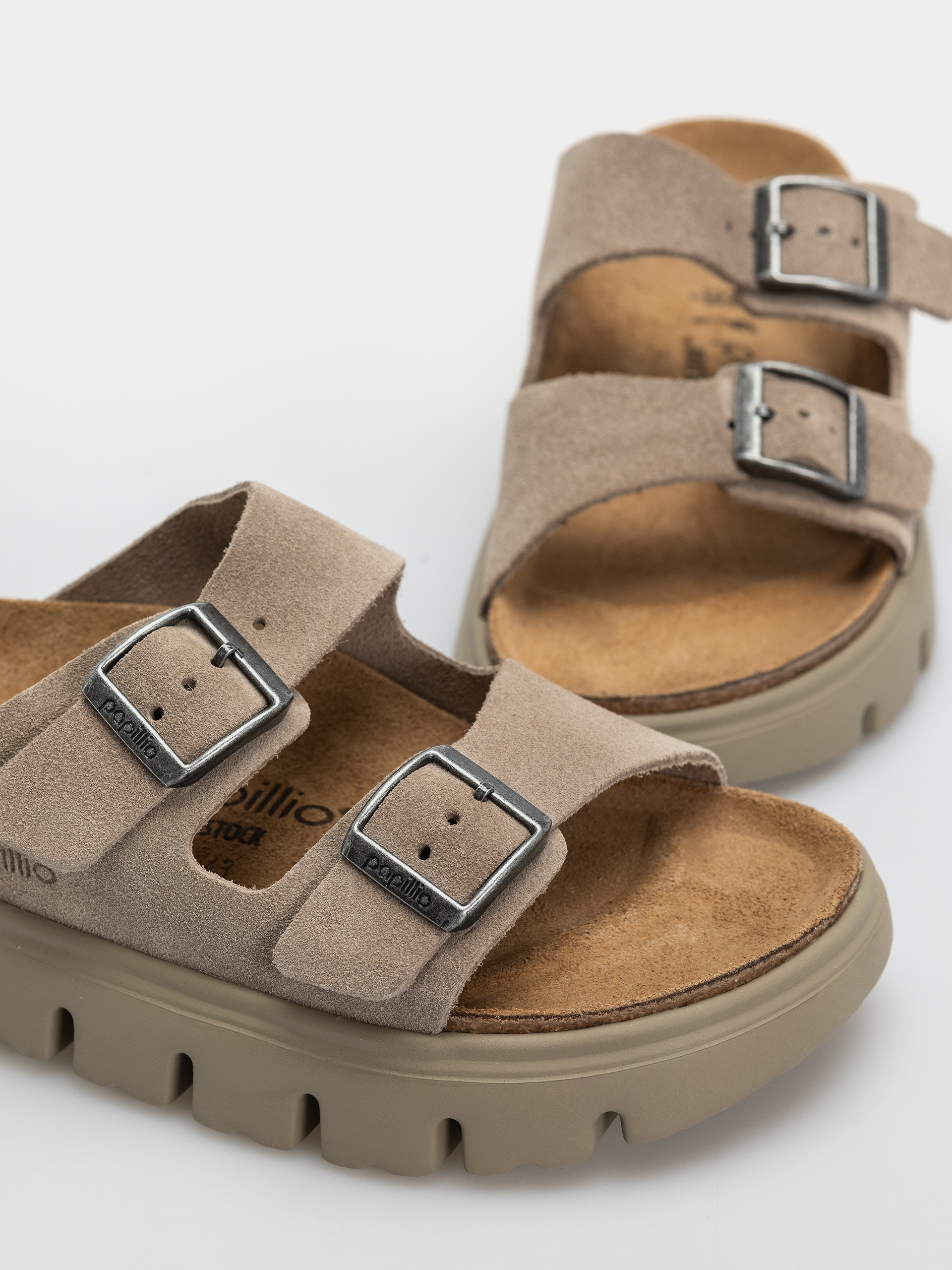 Birkenstock Arizona Chunky Suede Leather Narrow Wmn Flip Flops (taupe tonal)