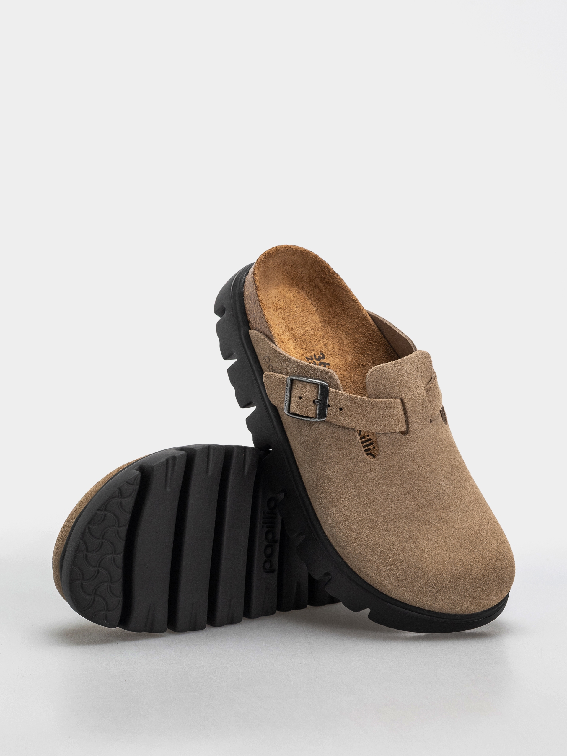 Birkenstock Boston Chunky Suede Leather Narrow Wmn Flip Flops (gray taupe)