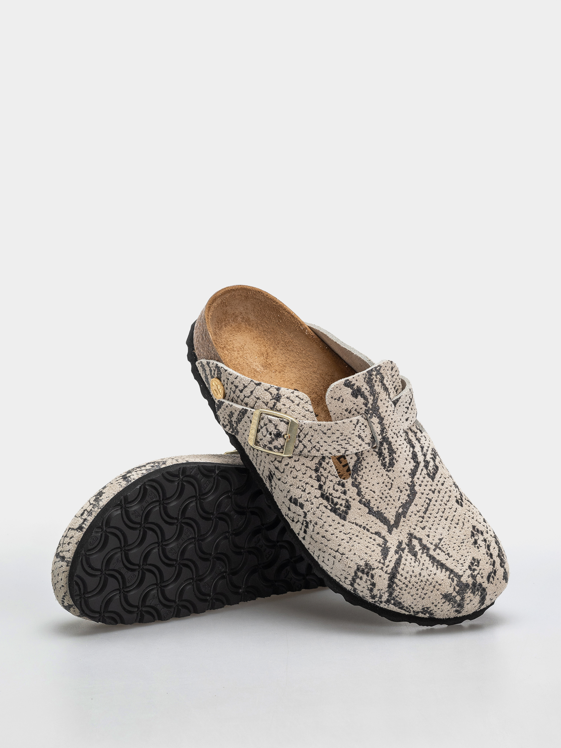 Birkenstock Boston Rivet Logo Suede Leather Narrow Wmn Flip Flops (snake oyster)