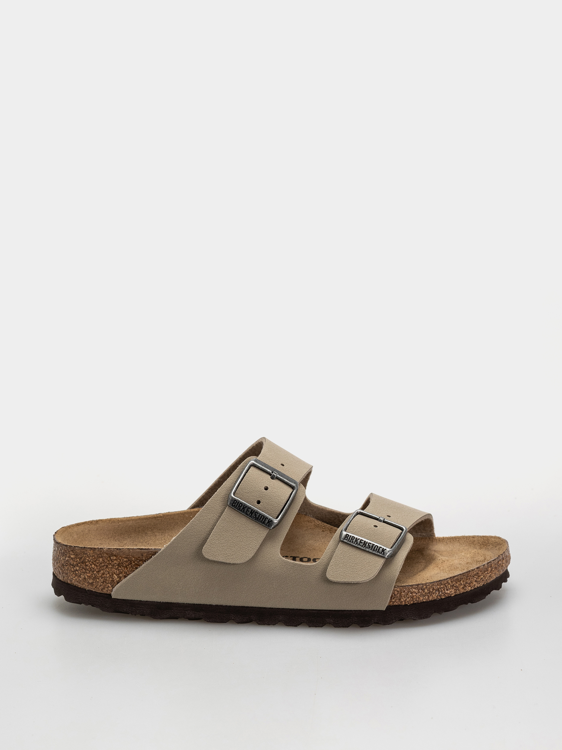 Birkenstock Arizona Birko Flor Narrow Flip Flops (faded khaki/dark brown os)