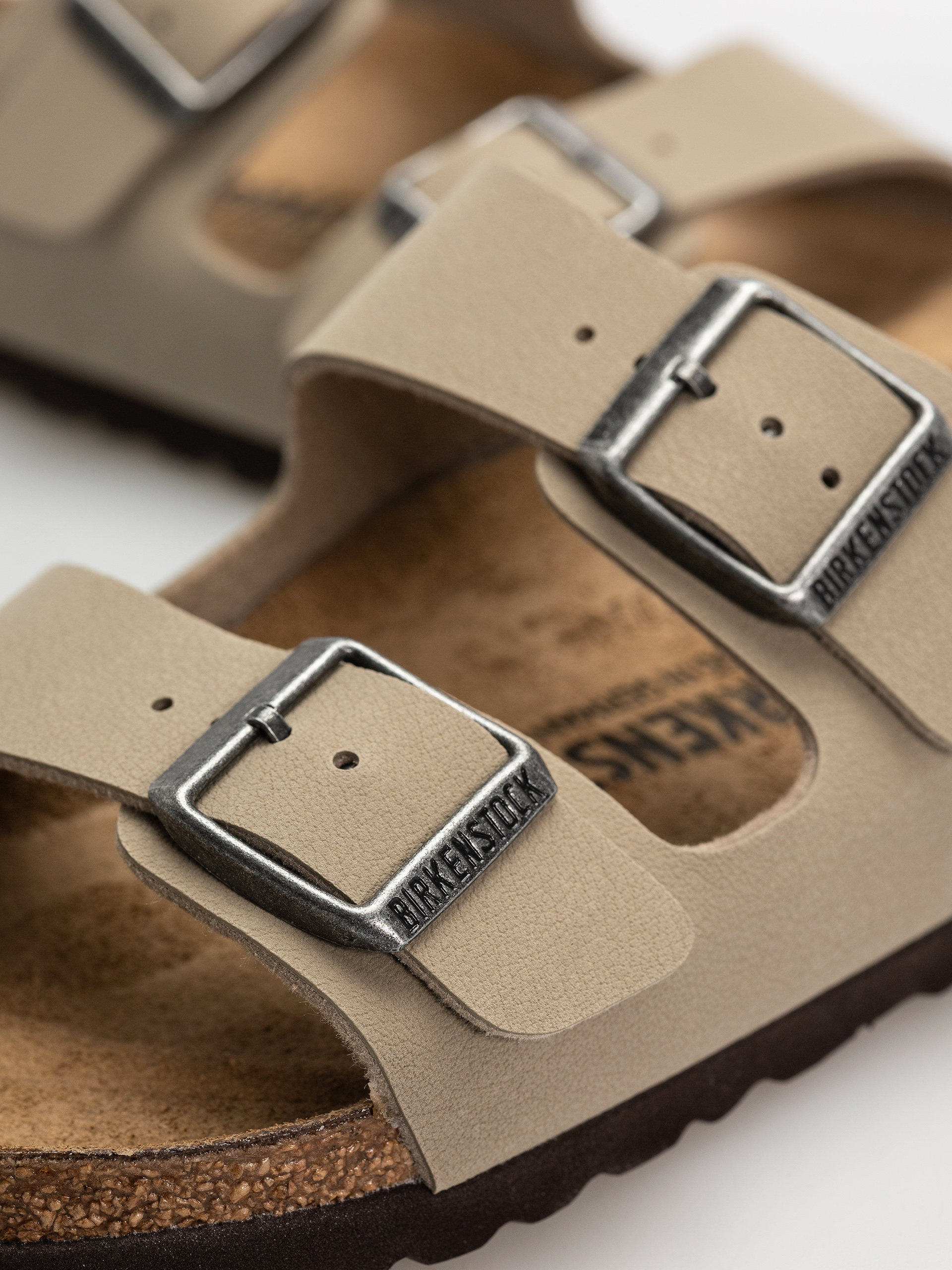 Birkenstock Arizona Birko Flor Narrow Flip Flops (faded khaki/dark brown os)