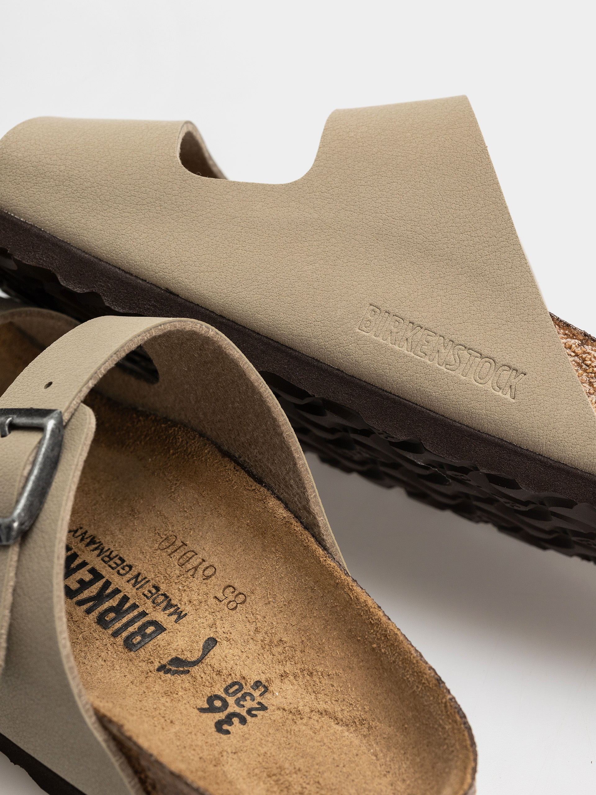 Birkenstock Arizona Birko Flor Narrow Flip-flops (faded khaki/dark brown os)