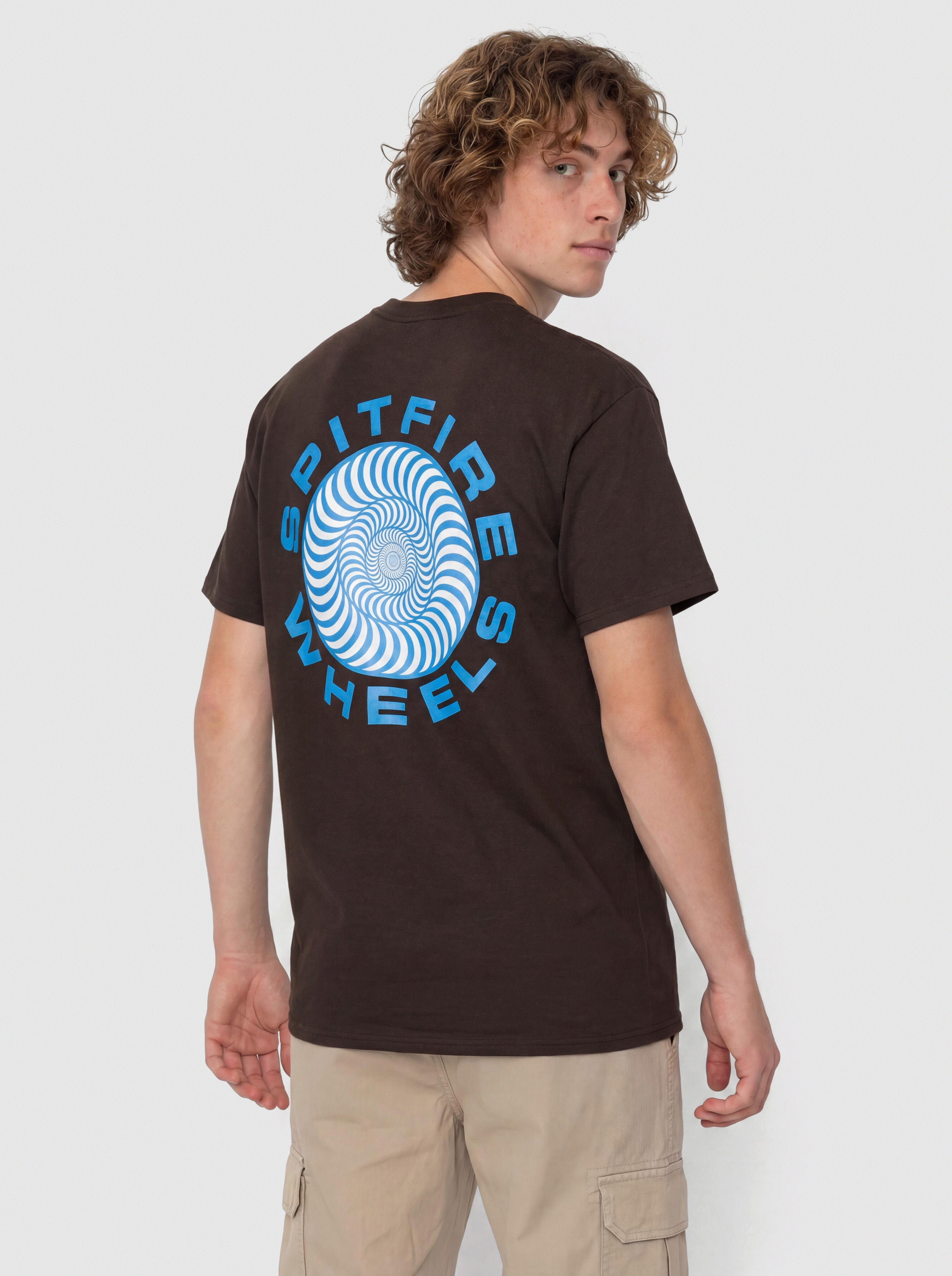 Spitfire T-Shirt Classic '87 Swirl Fill (dark chocolate with blue & white prints)