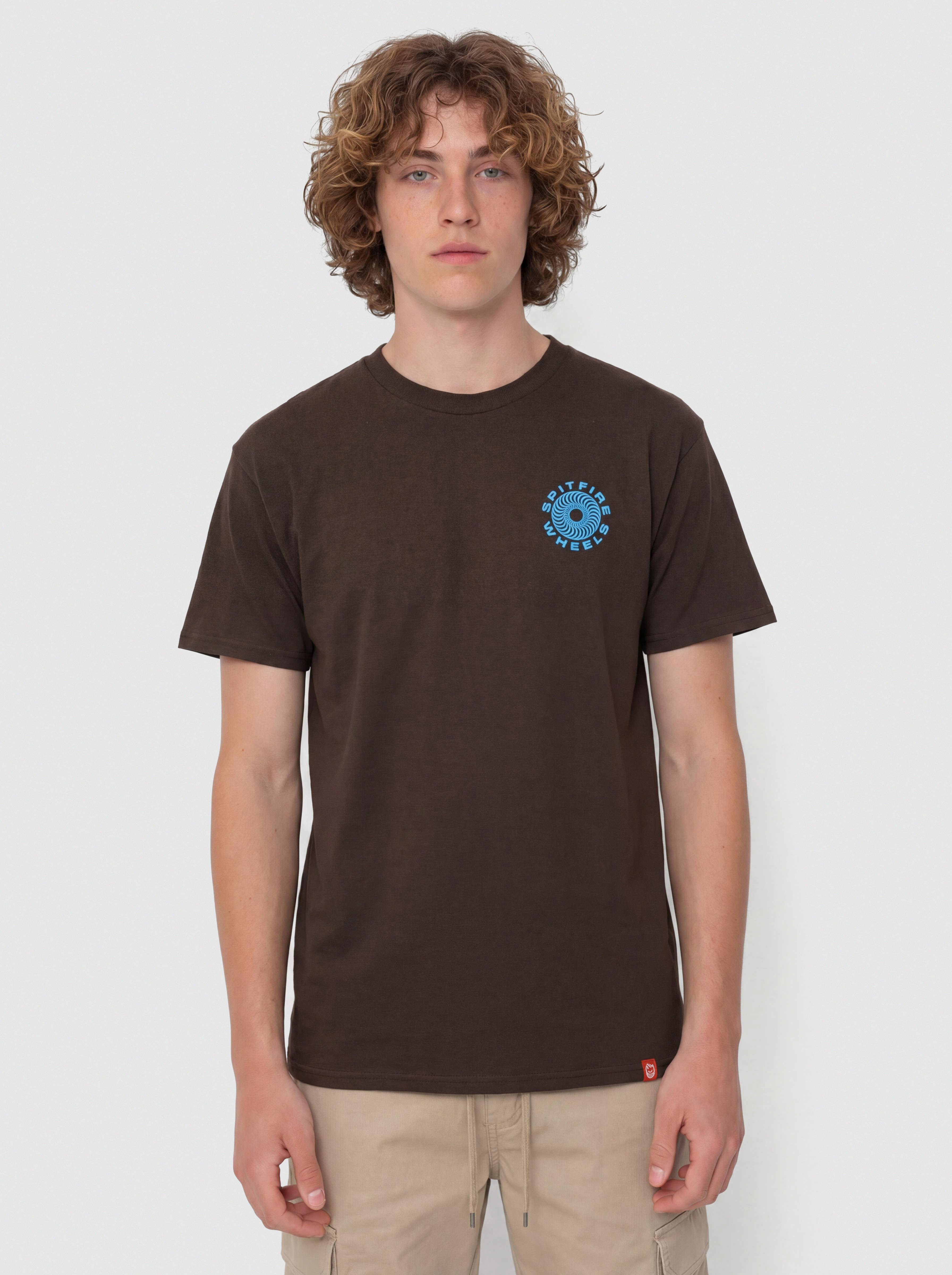 Spitfire T-Shirt Classic '87 Swirl Fill (dark chocolate with blue & white prints)