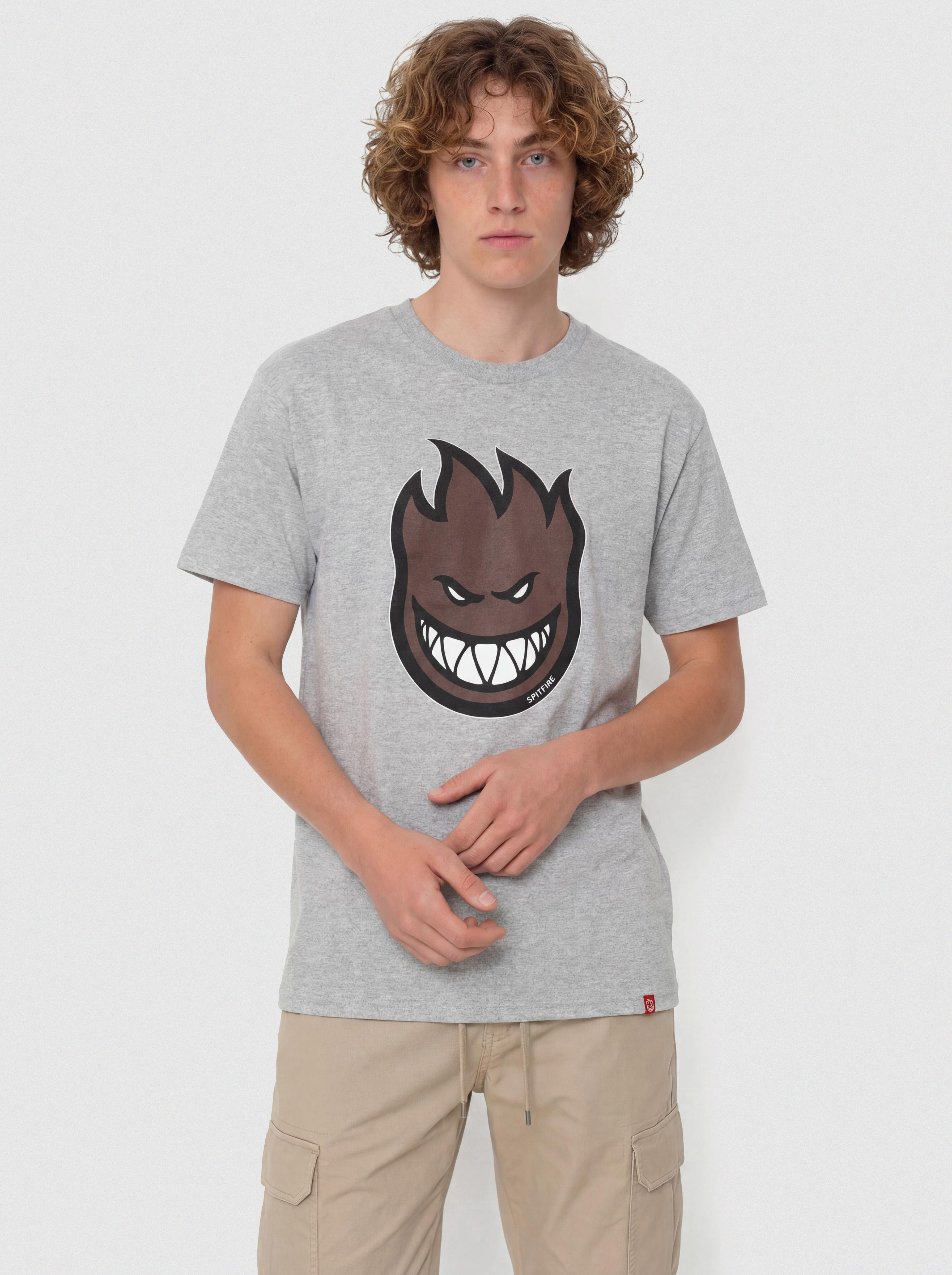 Spitfire T-Shirt Bighead Fill (heather grey w/dark red black & white print)