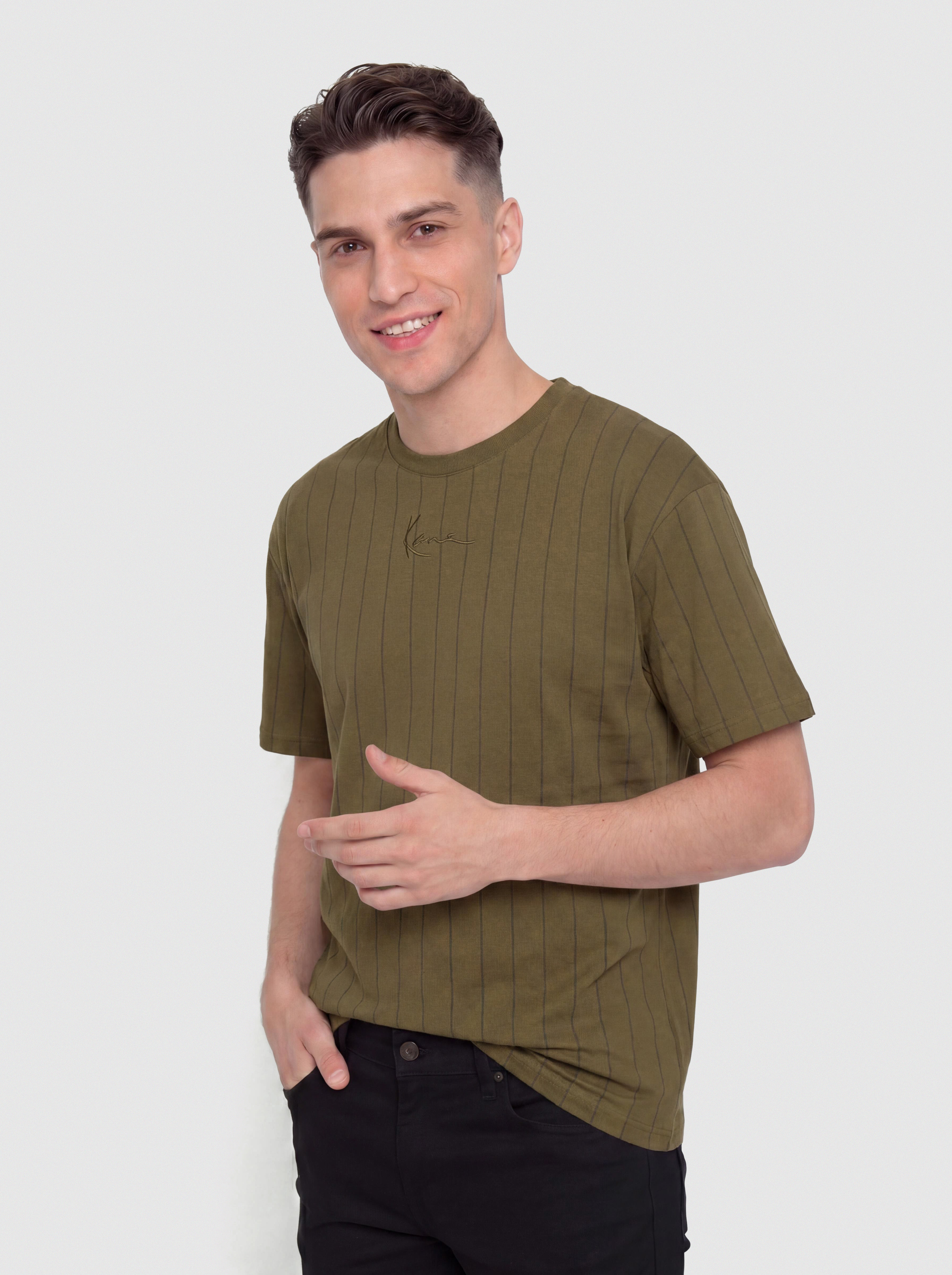 Karl Kani Small Signature Essential Pinstripe T-Shirt (green)