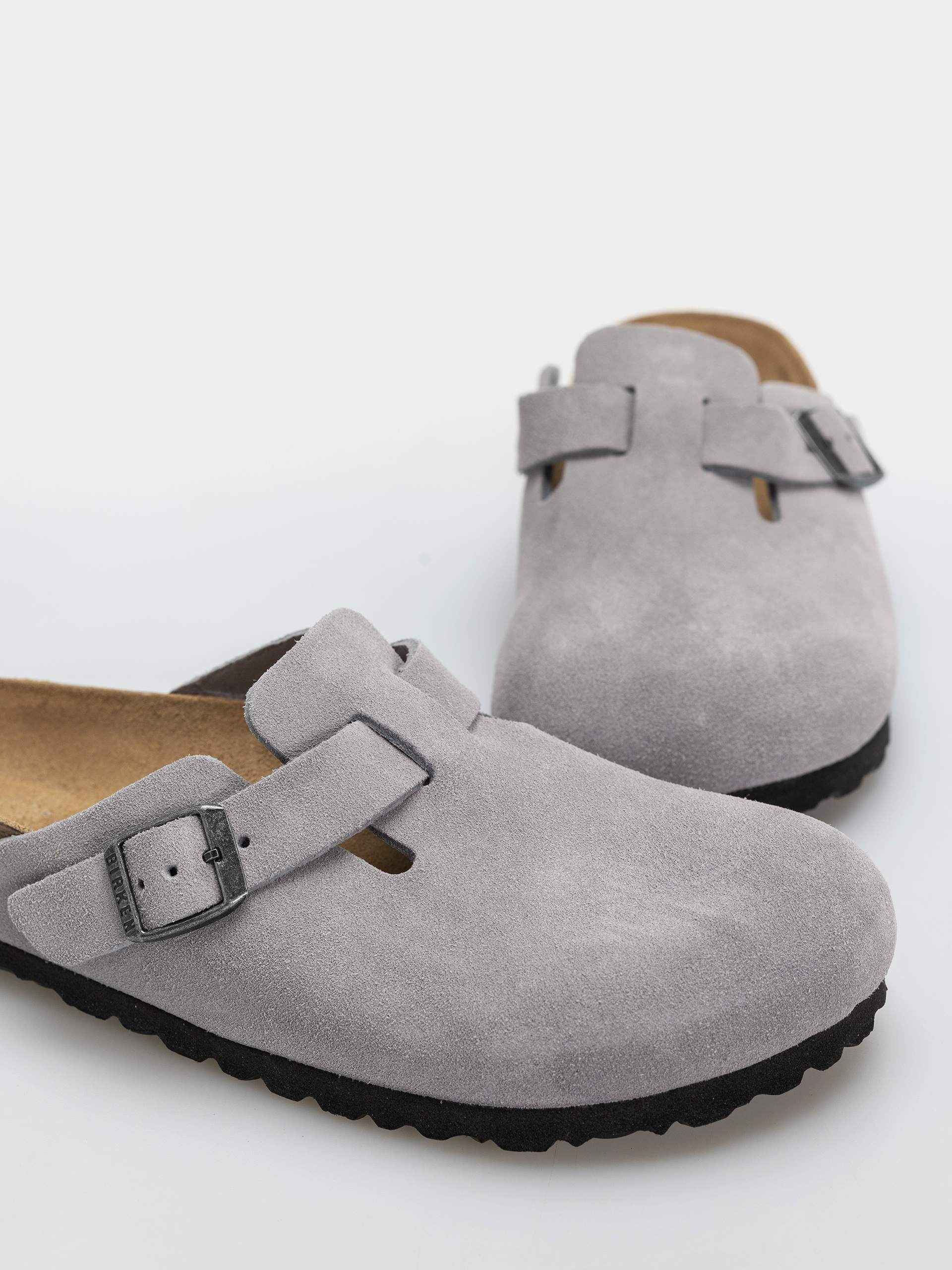 Birkenstock Boston Suede Leather Narrow Flip Flops (lavender sky)