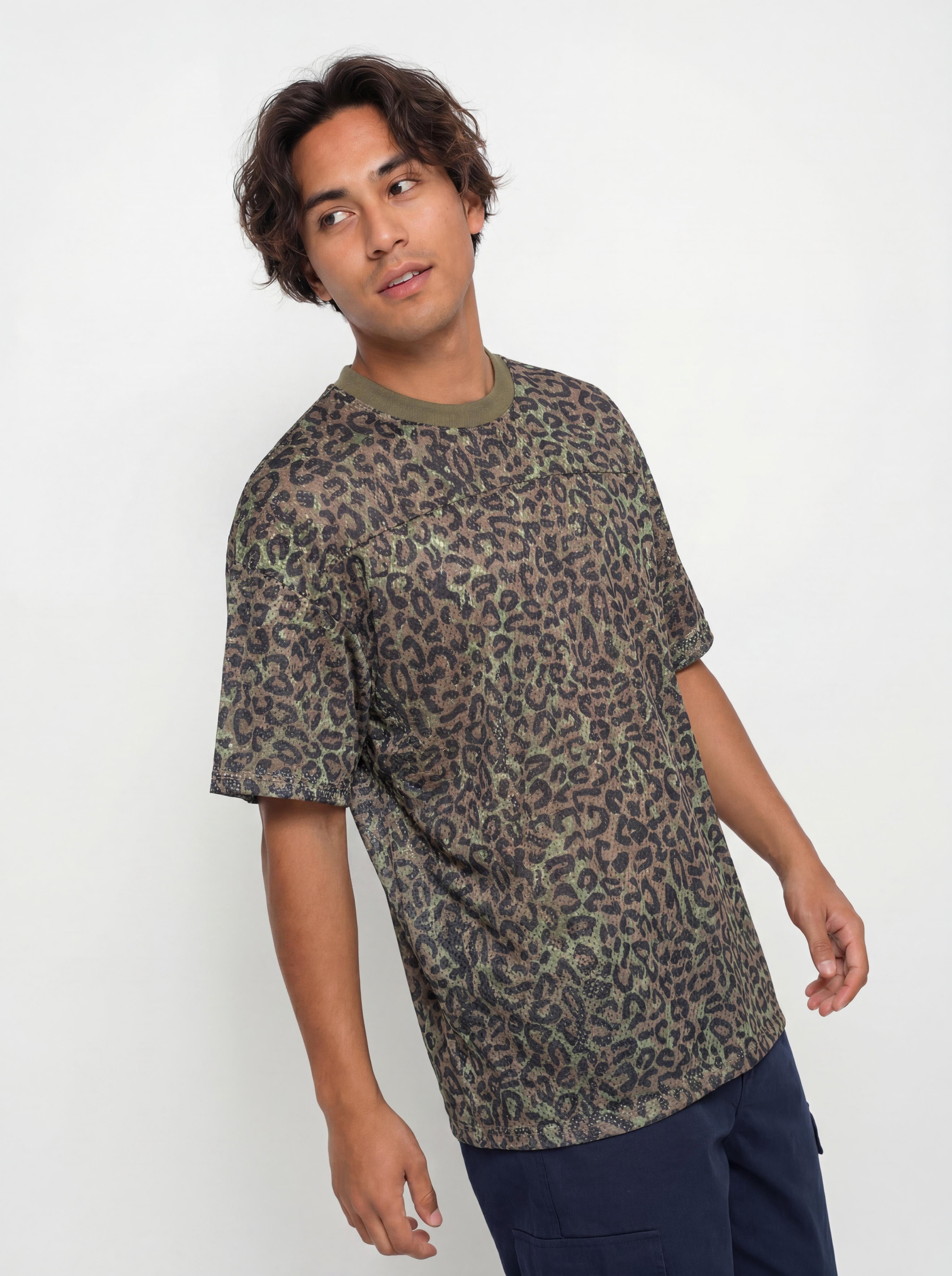 Wasted Paris T-Shirt Cheetah Mesh Boxy (olive khaki camo)
