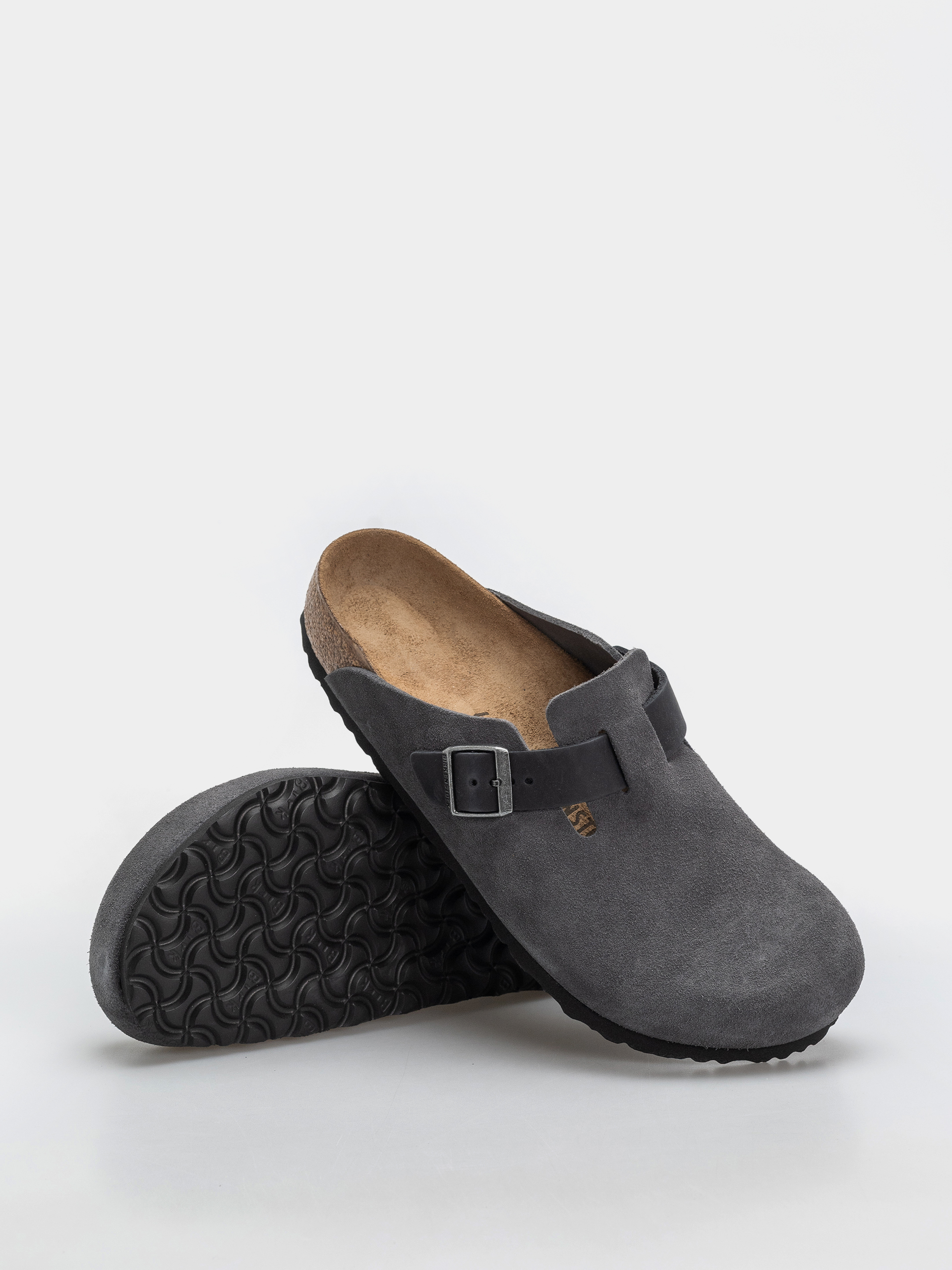 Birkenstock Boston Mixed Leather Regular Flip-flops (charcoal)