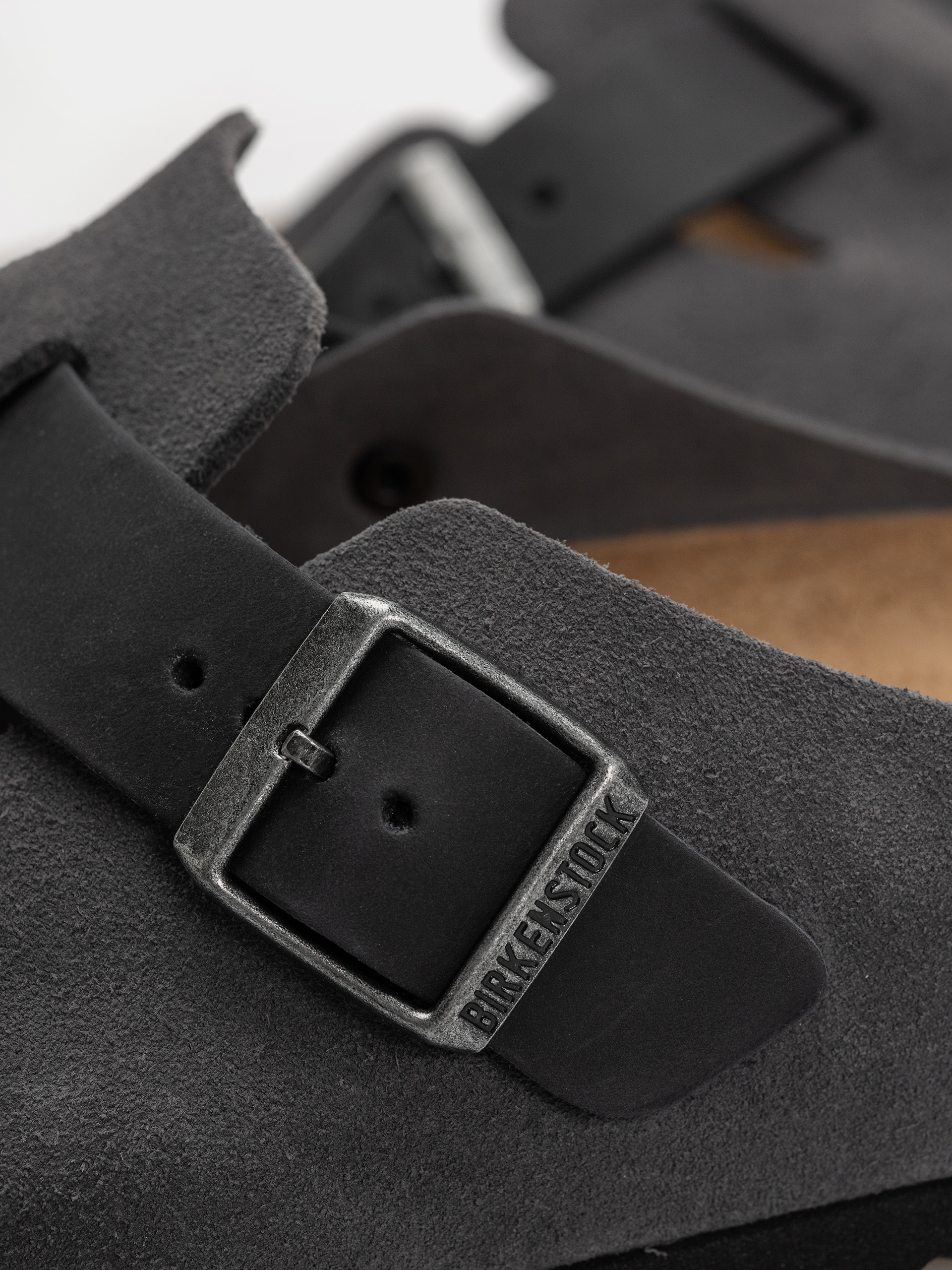 Birkenstock Boston Mixed Leather Regular Flip Flops (charcoal)