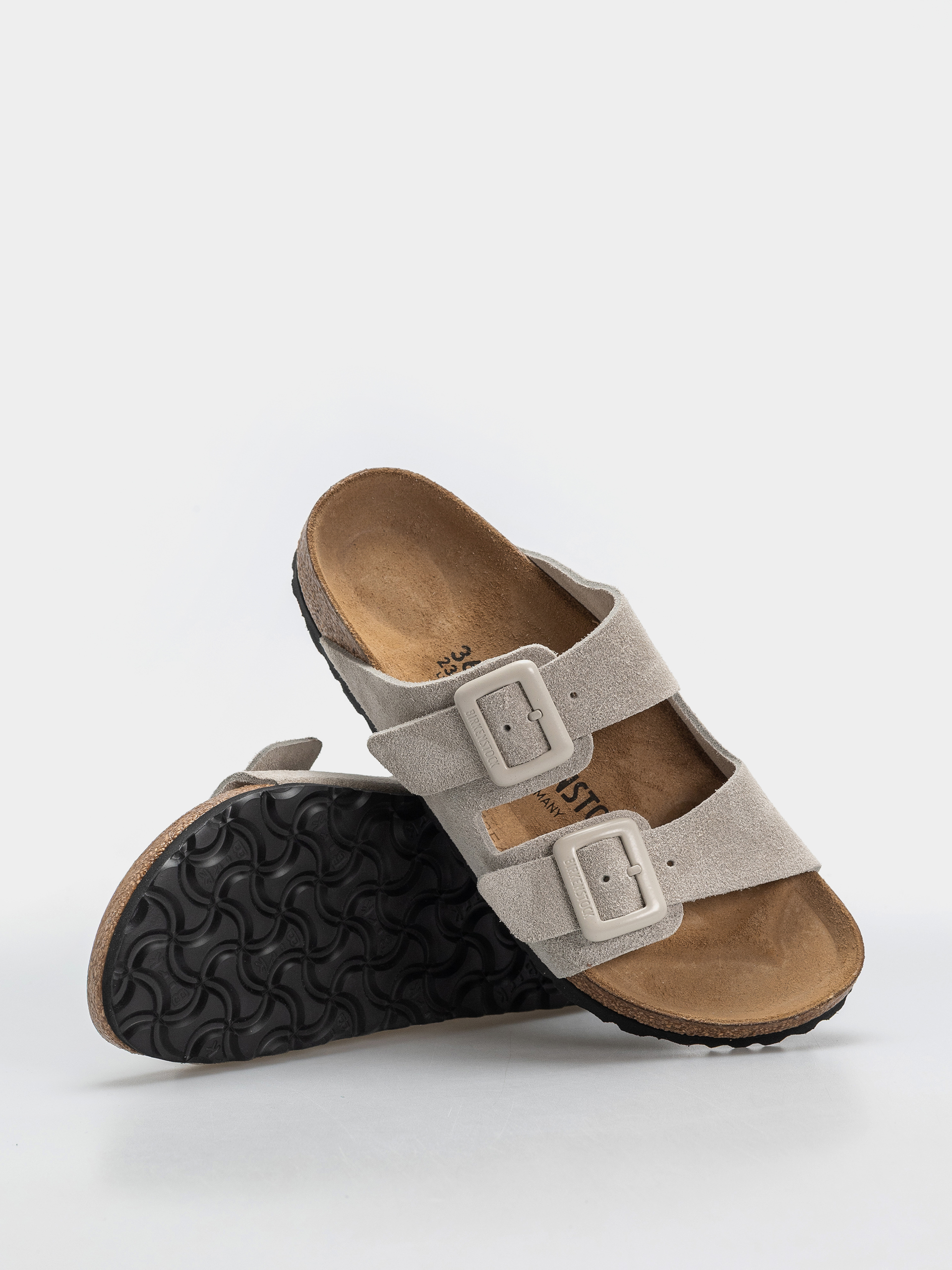 Birkenstock Arizona Suede Leather Cushion Buckle Narrow Wmn Flip-flops (oyster)