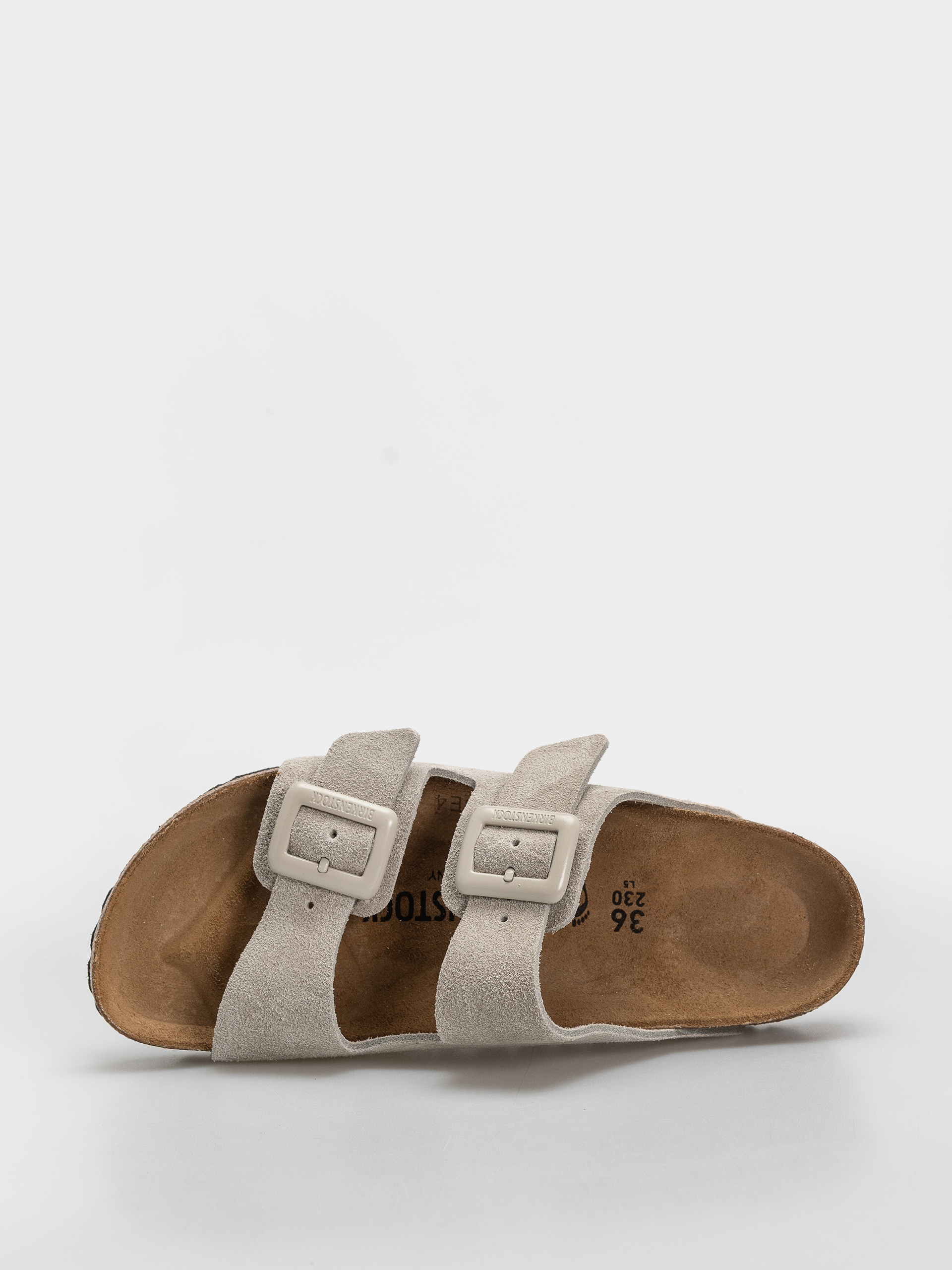 Birkenstock Arizona Suede Leather Cushion Buckle Narrow Wmn Flip Flops (oyster)