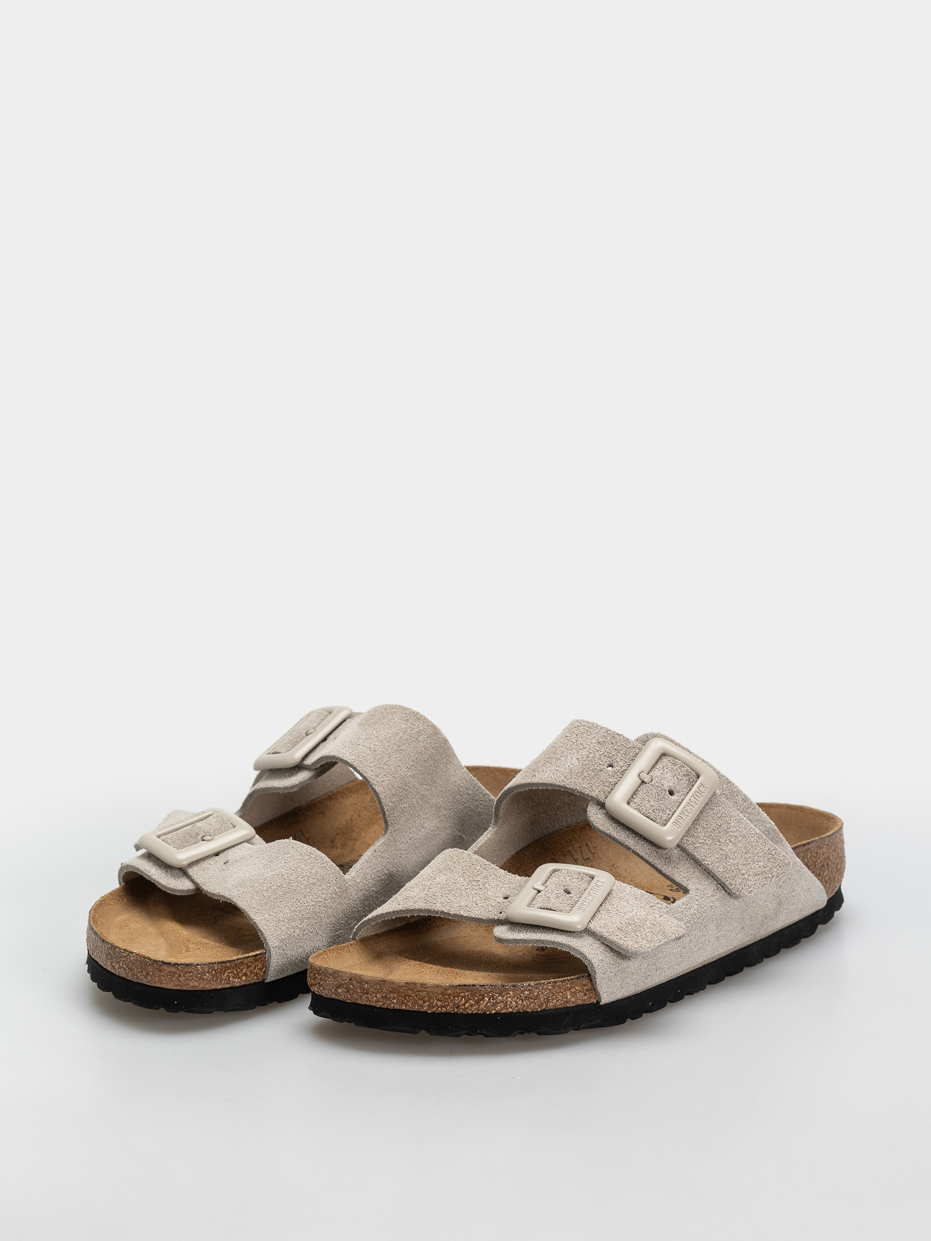 Birkenstock Arizona Suede Leather Cushion Buckle Narrow Wmn Flip Flops (oyster)