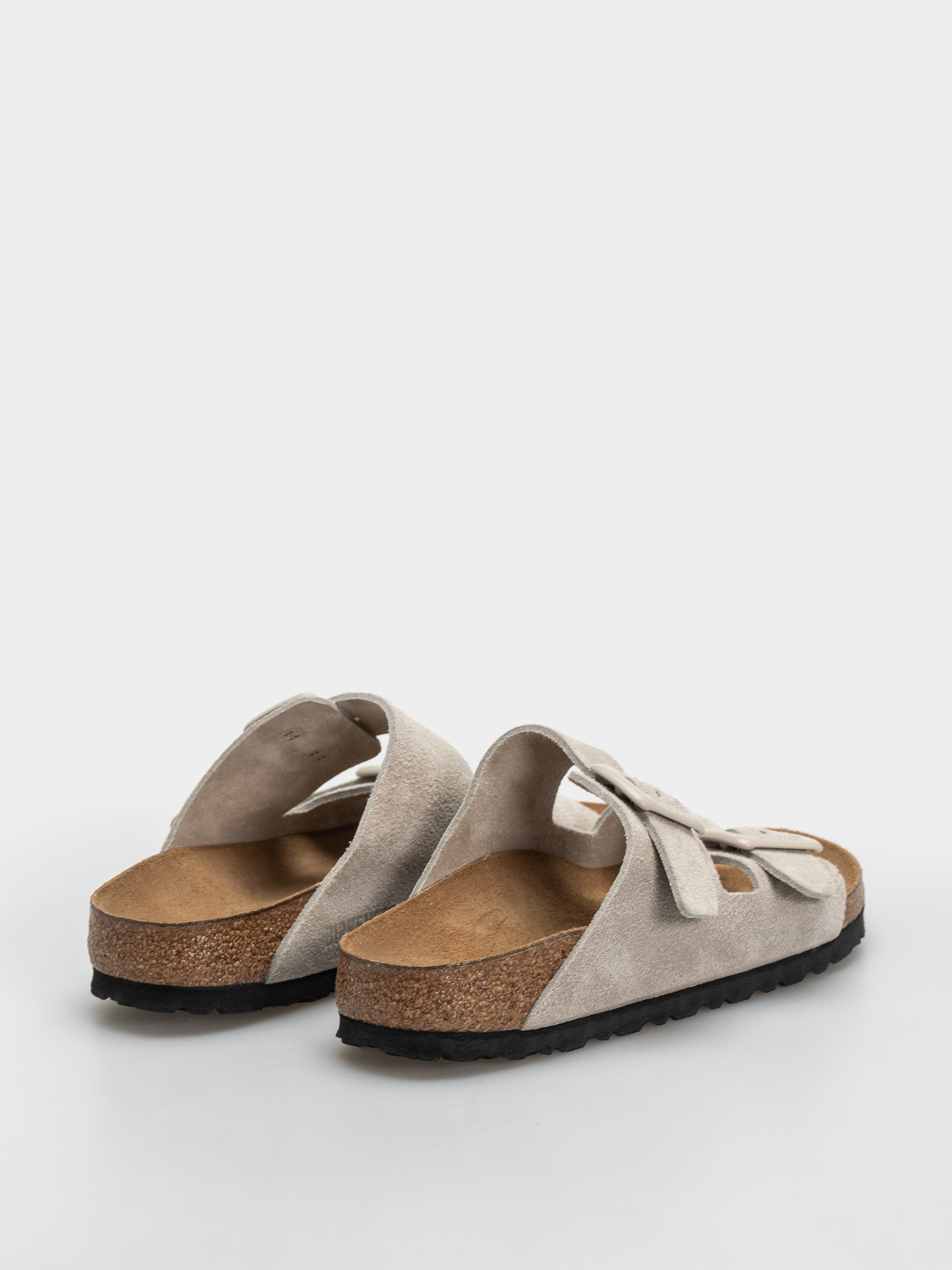 Birkenstock Arizona Suede Leather Cushion Buckle Narrow Wmn Flip Flops (oyster)