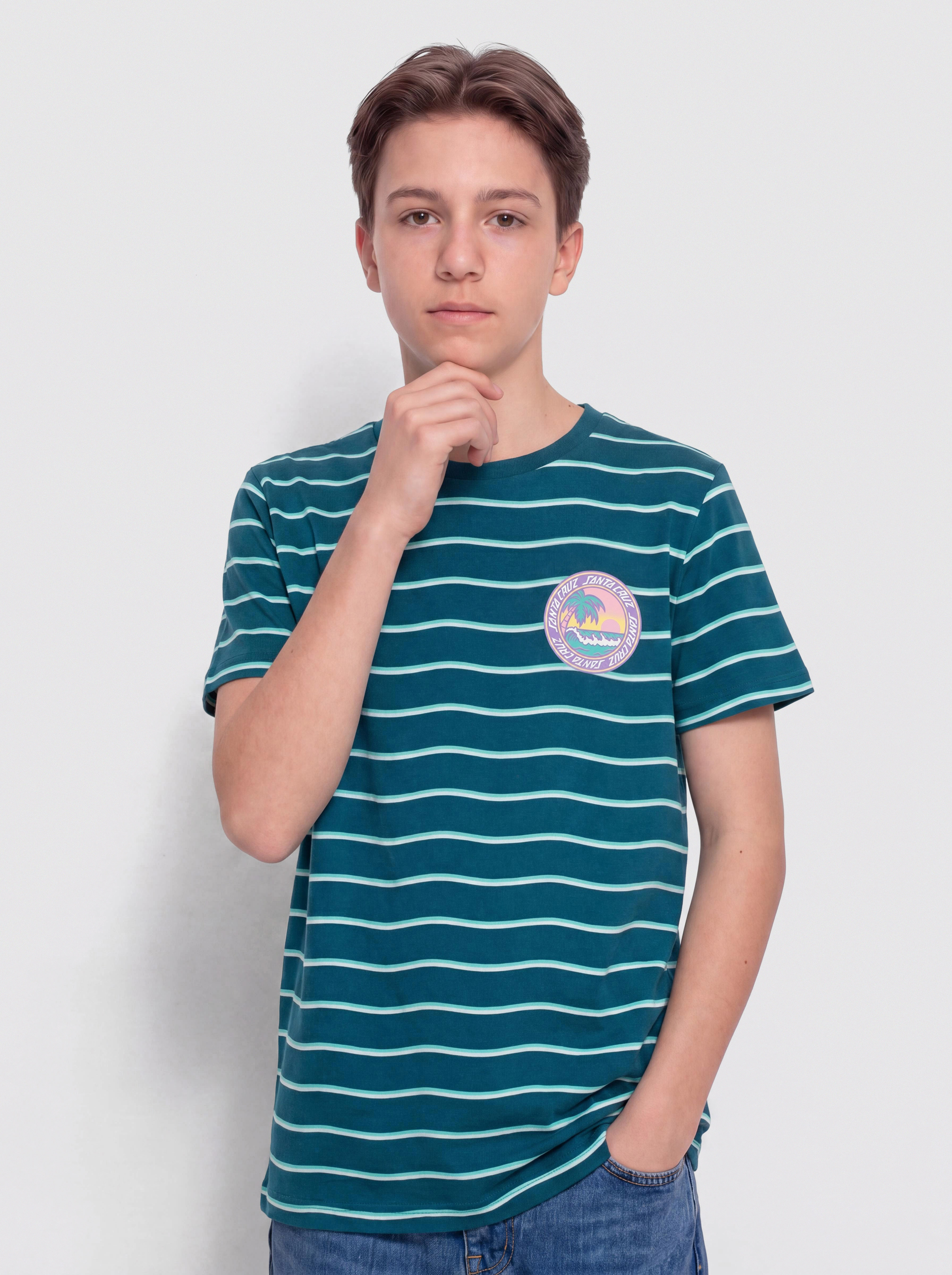 Santa Cruz Paradise Break JR T-shirt - green (tidal teal wave stripe)