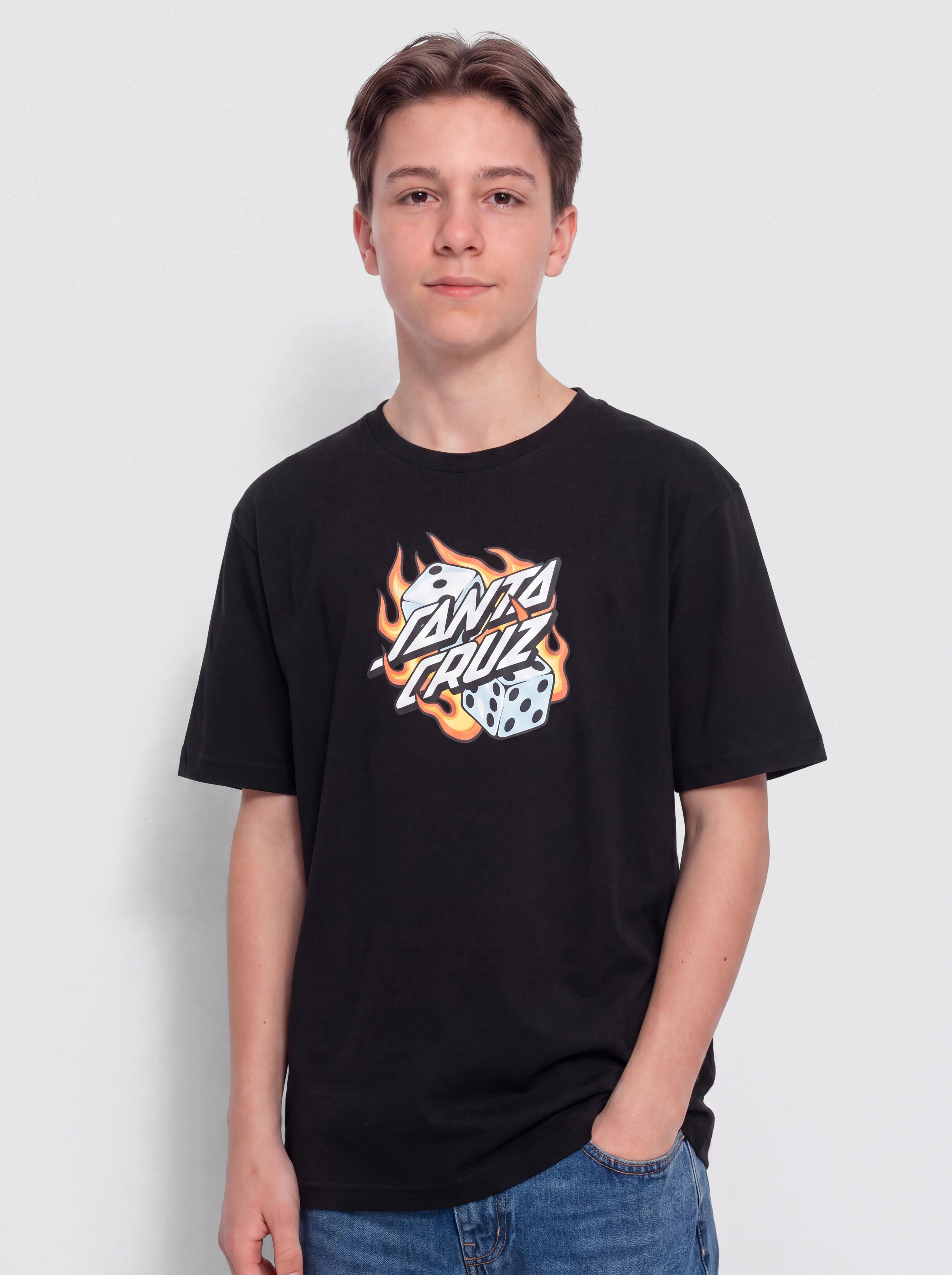 Santa Cruz Flaming Dice Dot JR T-shirt (black)