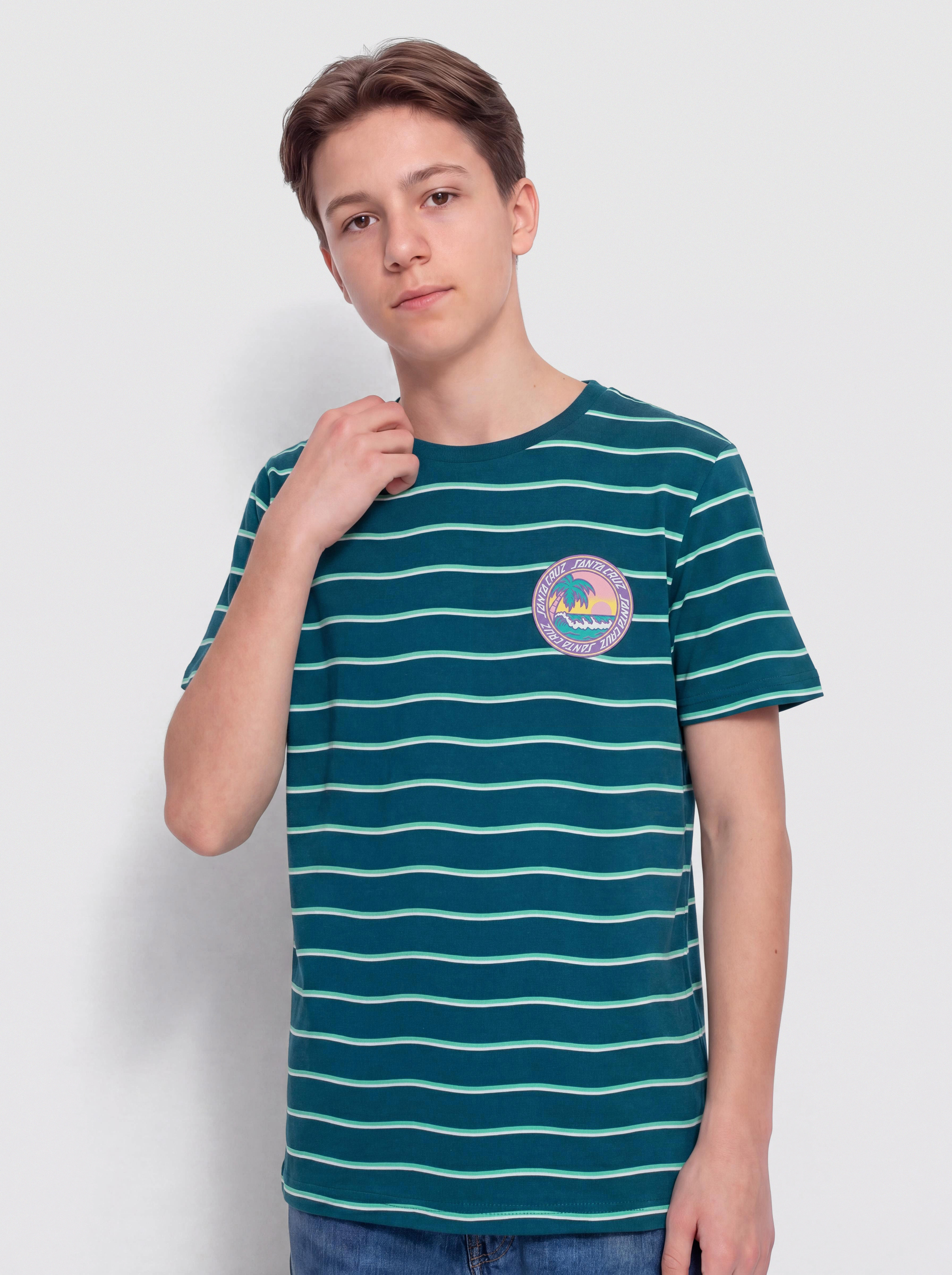 Santa Cruz Paradise Break JR T-shirt - green (tidal teal wave stripe)