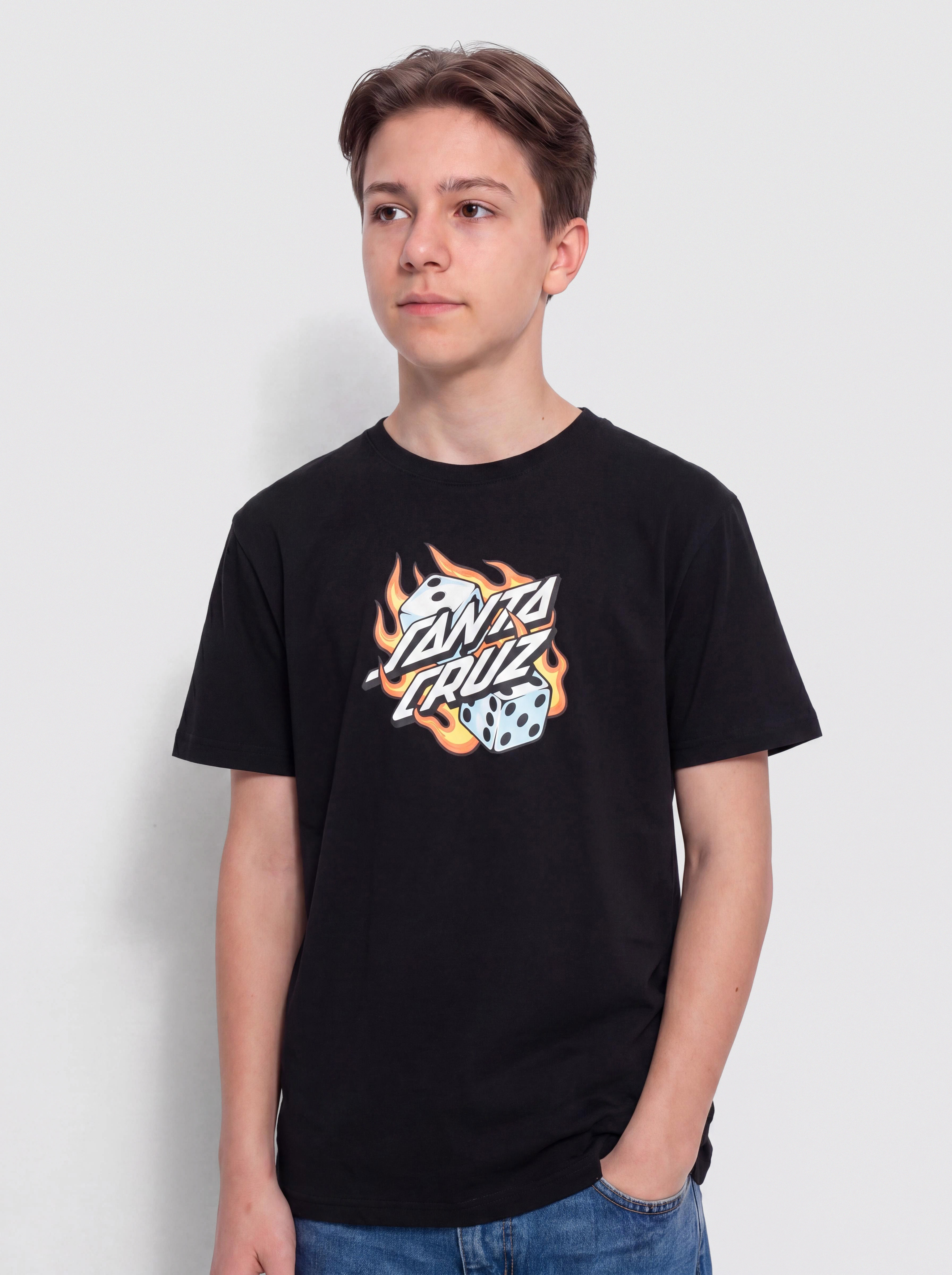 Santa Cruz Flaming Dice Dot JR T-shirt (black)