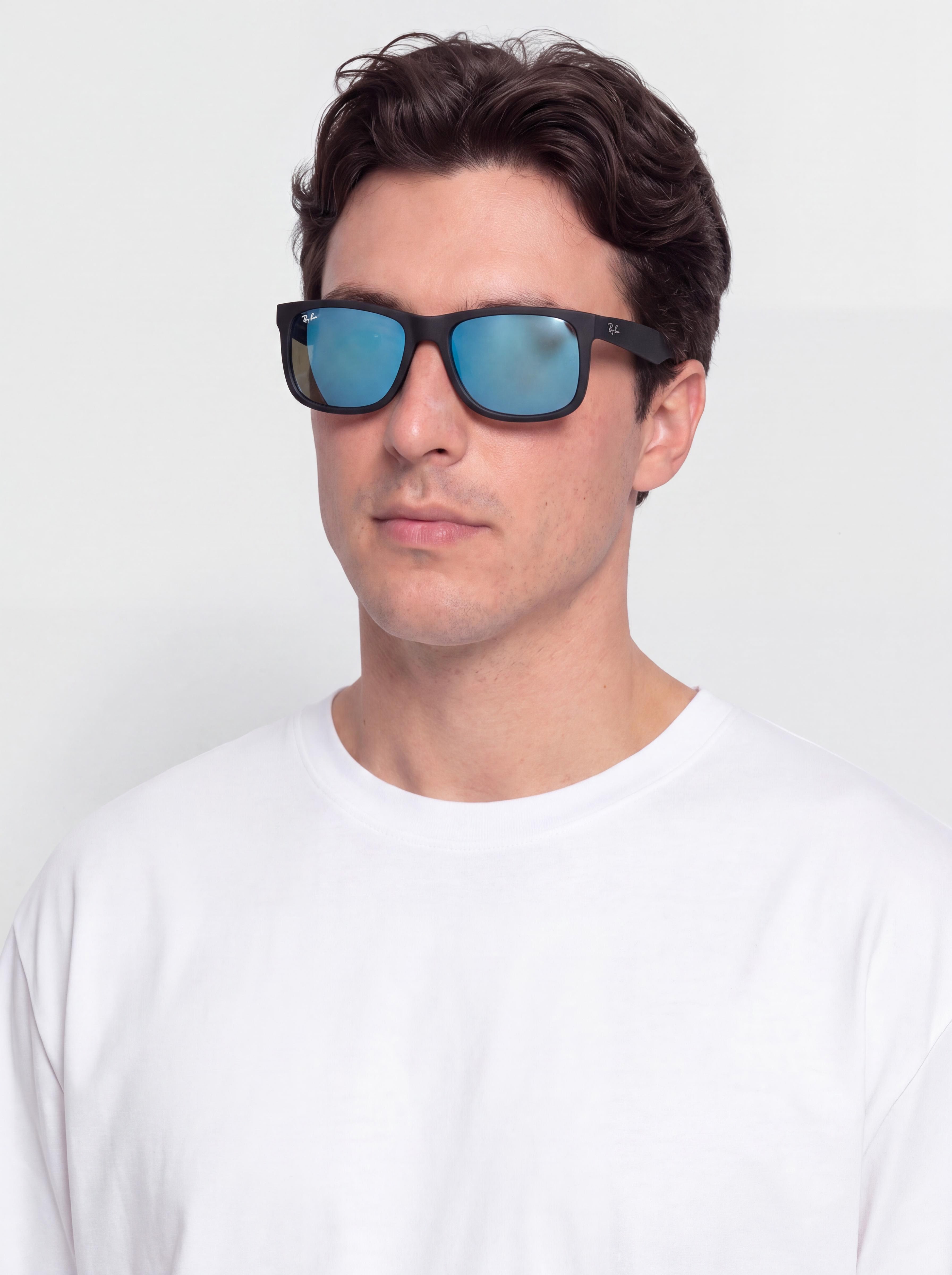 Ray-Ban Sonnenbrille Justin (matowy guma czarny/lustrzany niebieski)