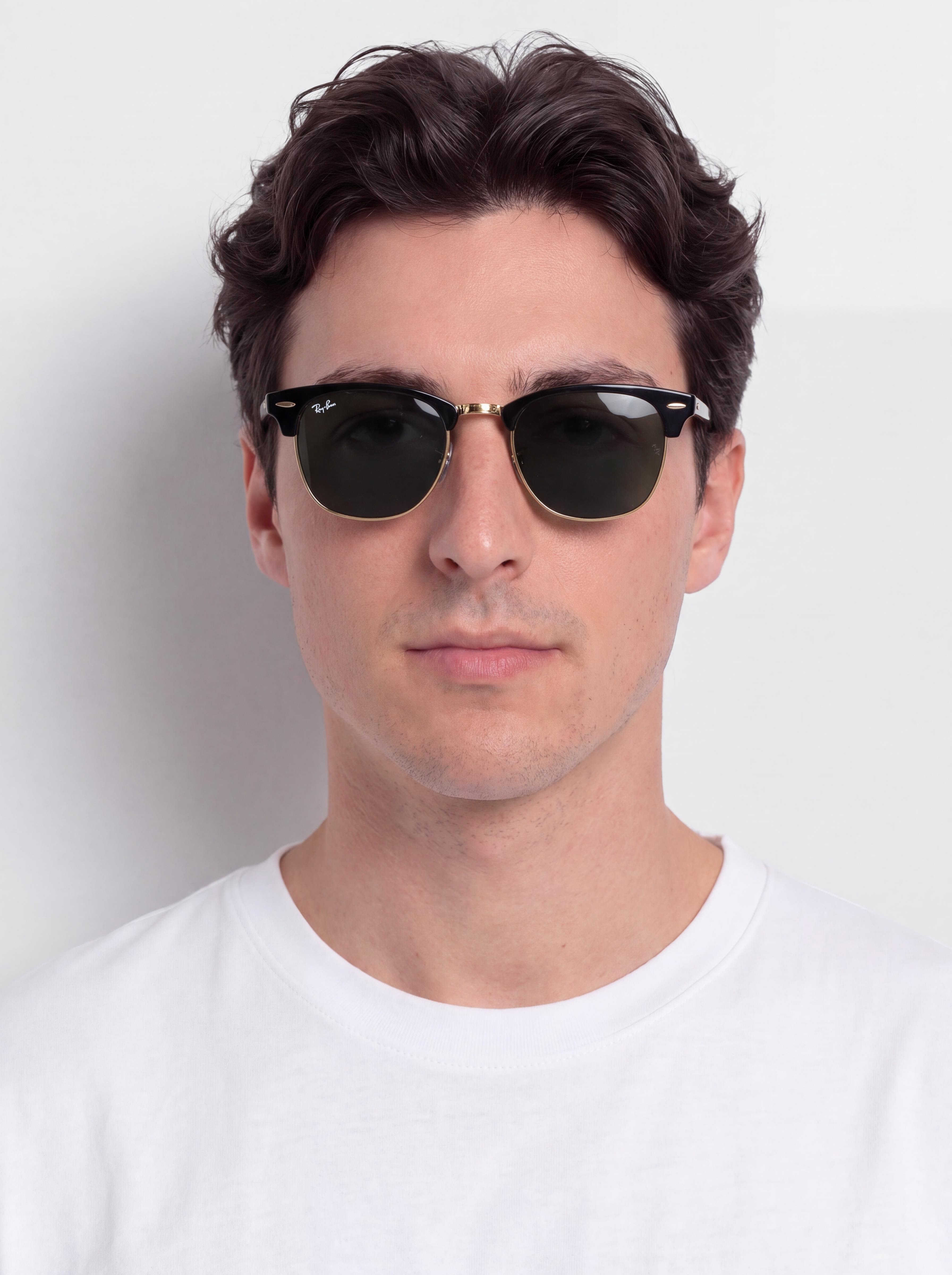 Ray-Ban Clubmaster Classic Sonnenbrille (polerowany czarno-złote/zielone g-15)