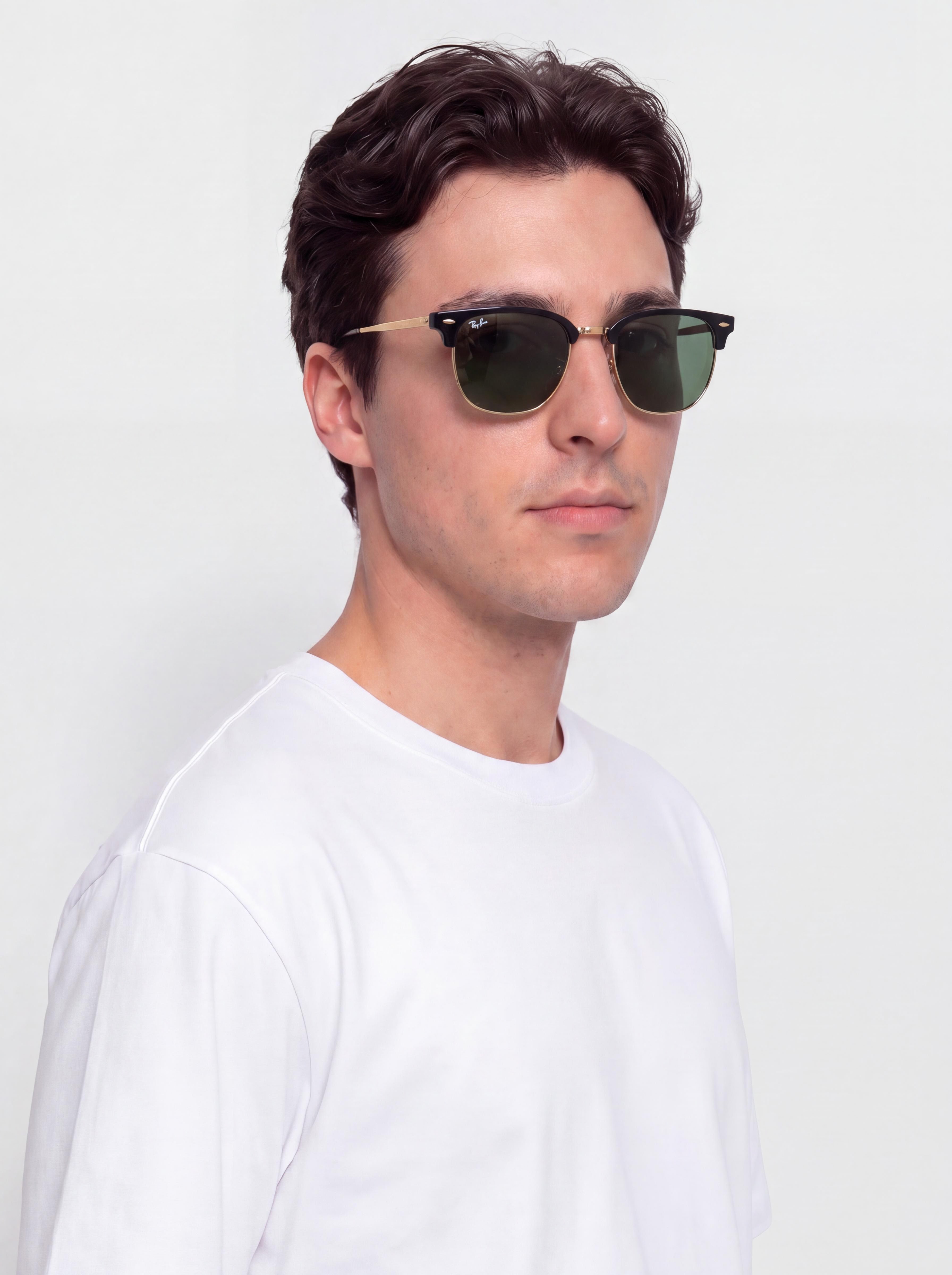 Ray-Ban New Clubmaster Sunglasses (polerowany czarno-złote/zielony)