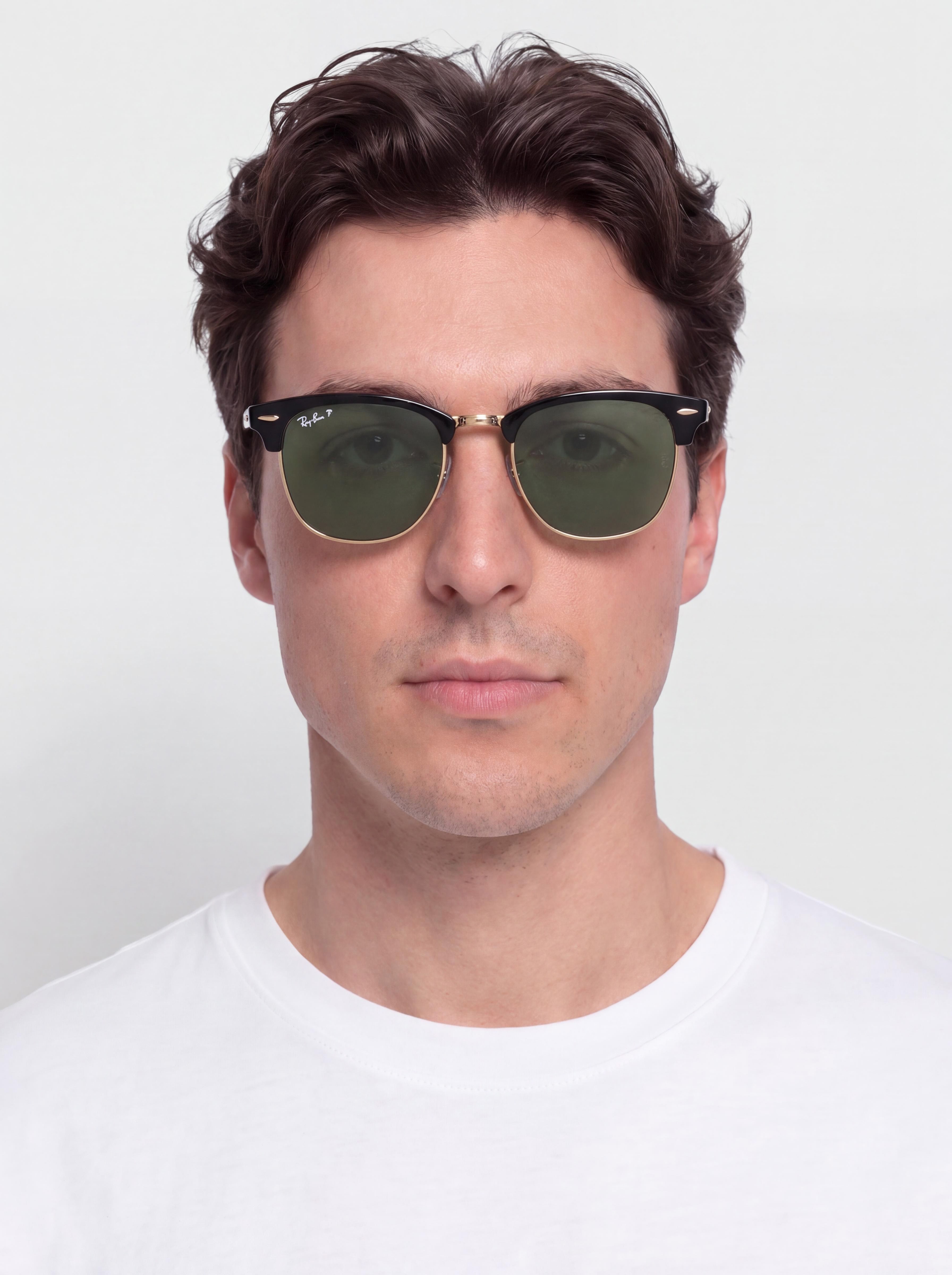Ray-Ban Sunglasses Clubmaster Classic (polerowany czarny i złoty/zielony g-15 polaryzowany)