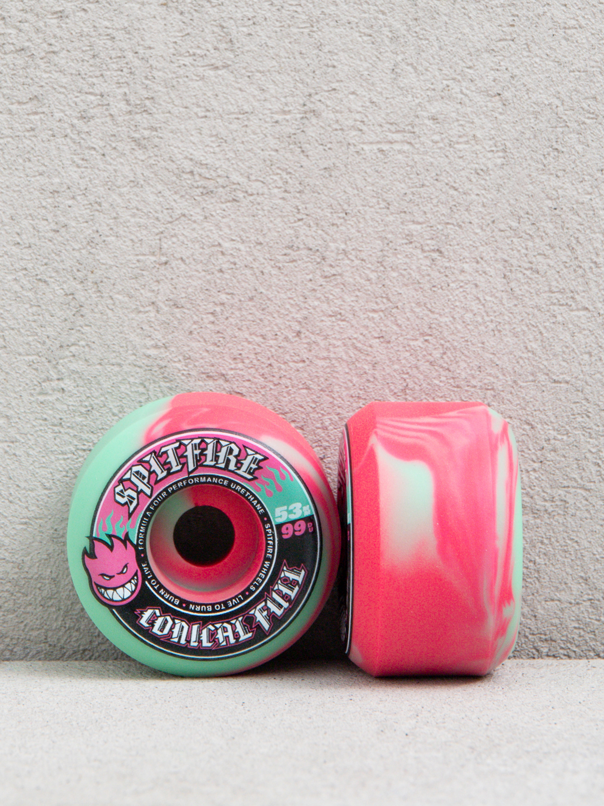 Spitfire F4 99D Team Color Pack F4 99 Conical Full Wheels (teal/pink swirl)