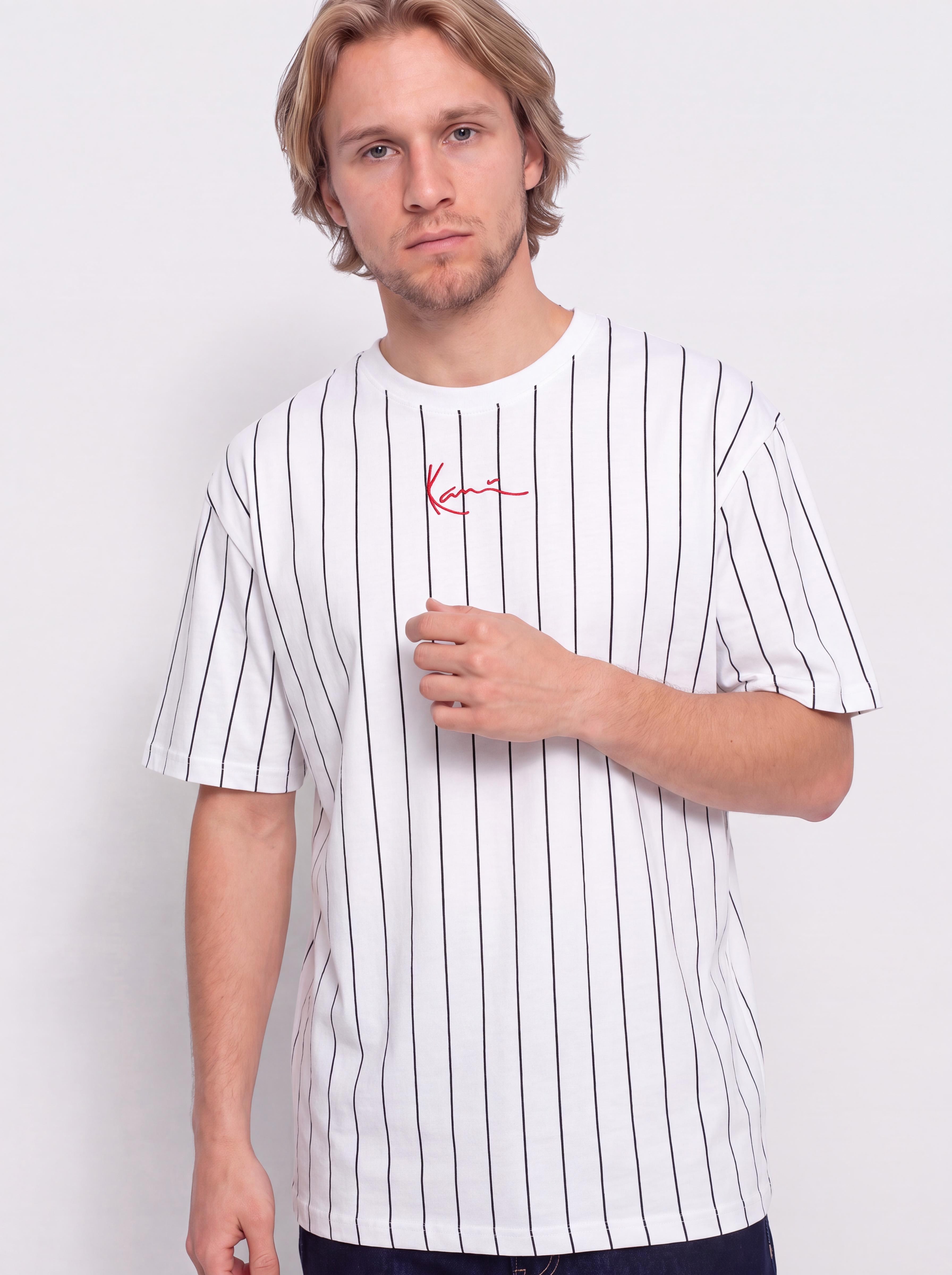 Karl Kani Small Signature Pinstripe T-Shirt (white/black)
