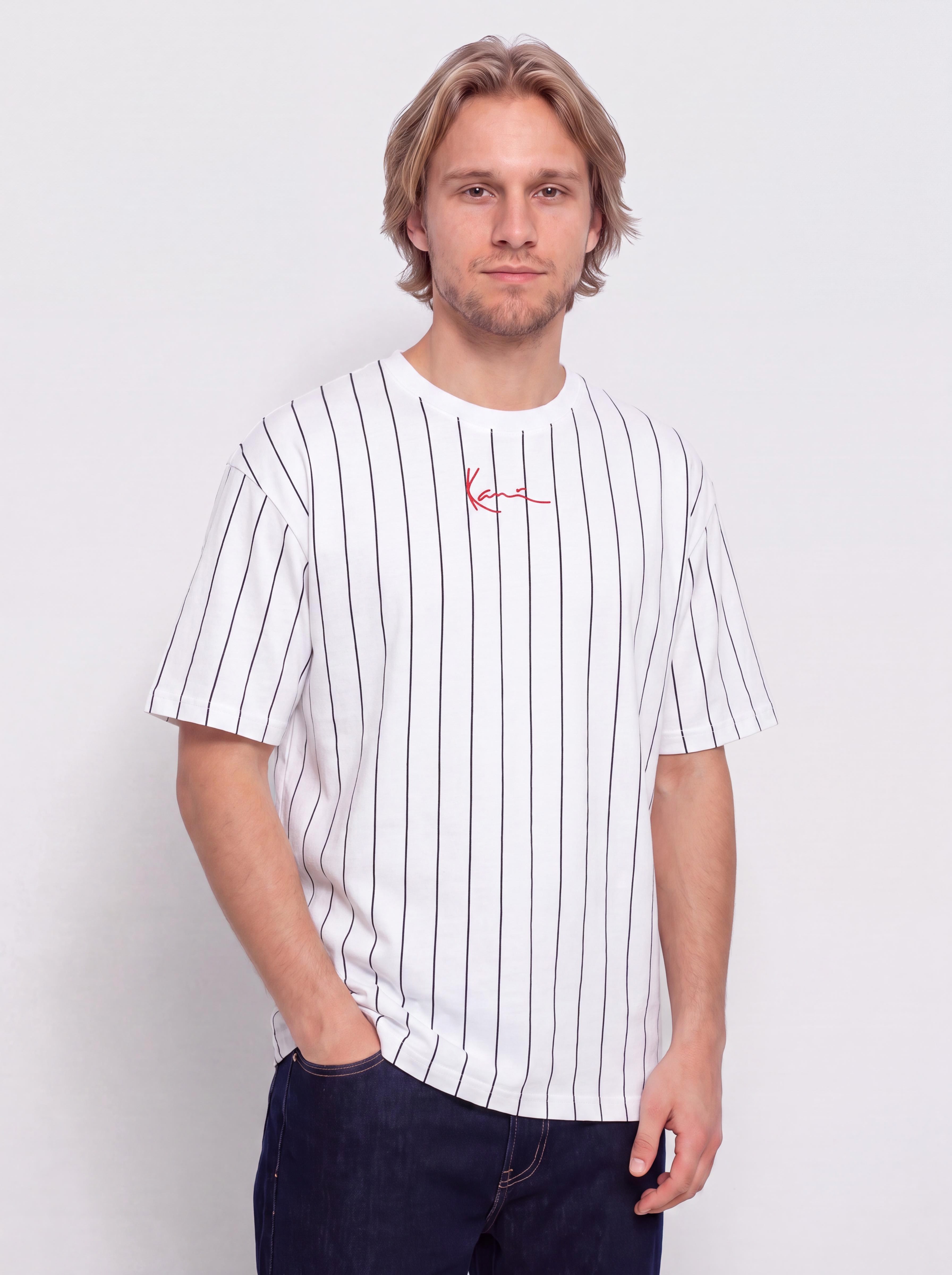 Karl Kani Small Signature Pinstripe T-Shirt (white/black)