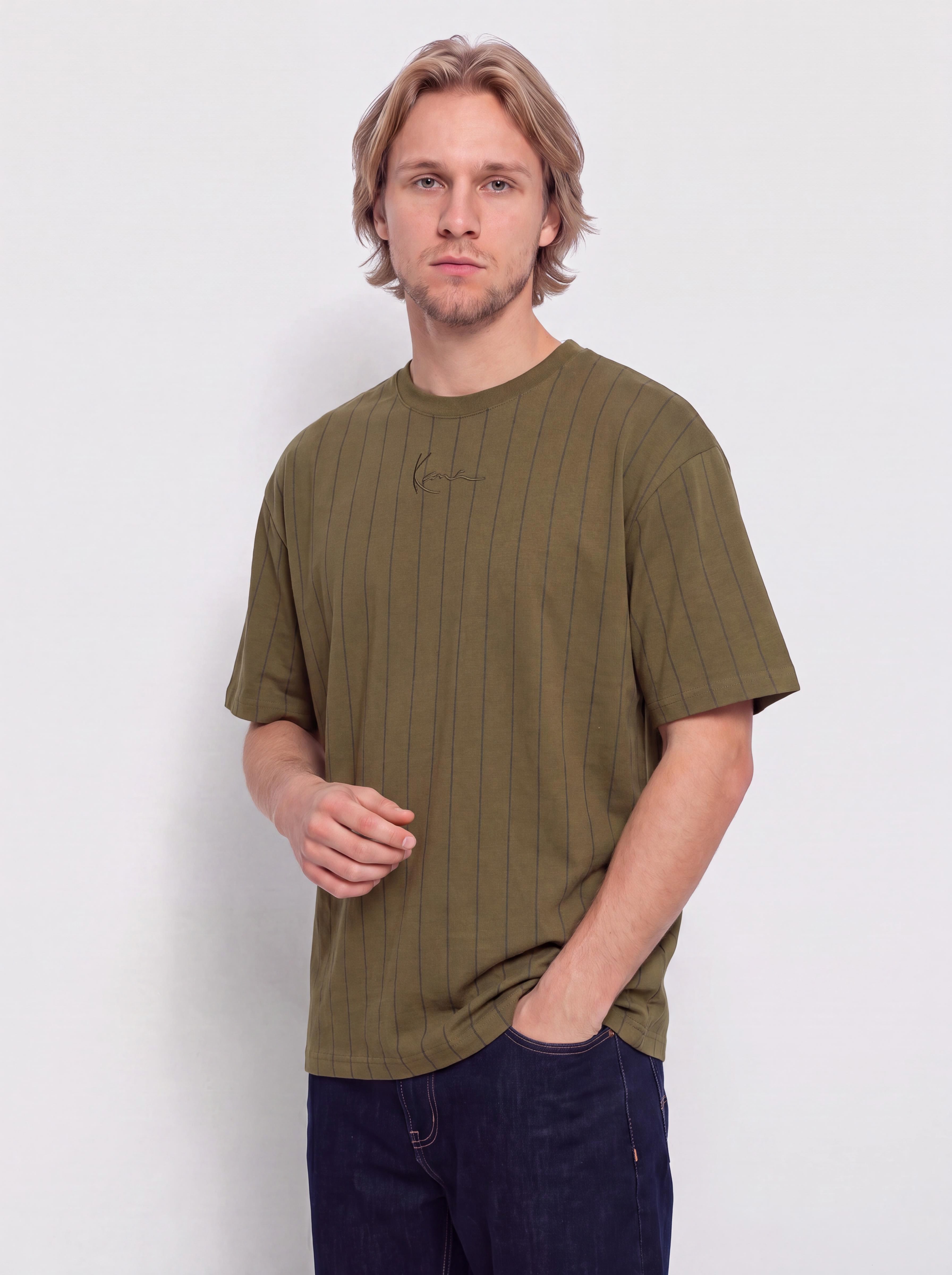 Karl Kani Small Signature Essential Pinstripe T-Shirt (green)