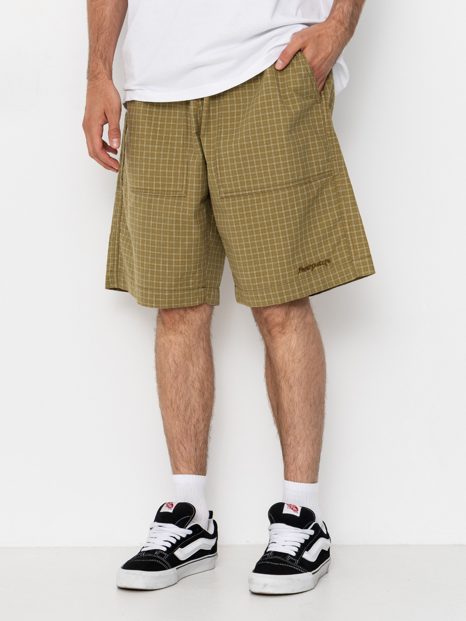 Polar Skate Hike Cotton Shorts (olive check)