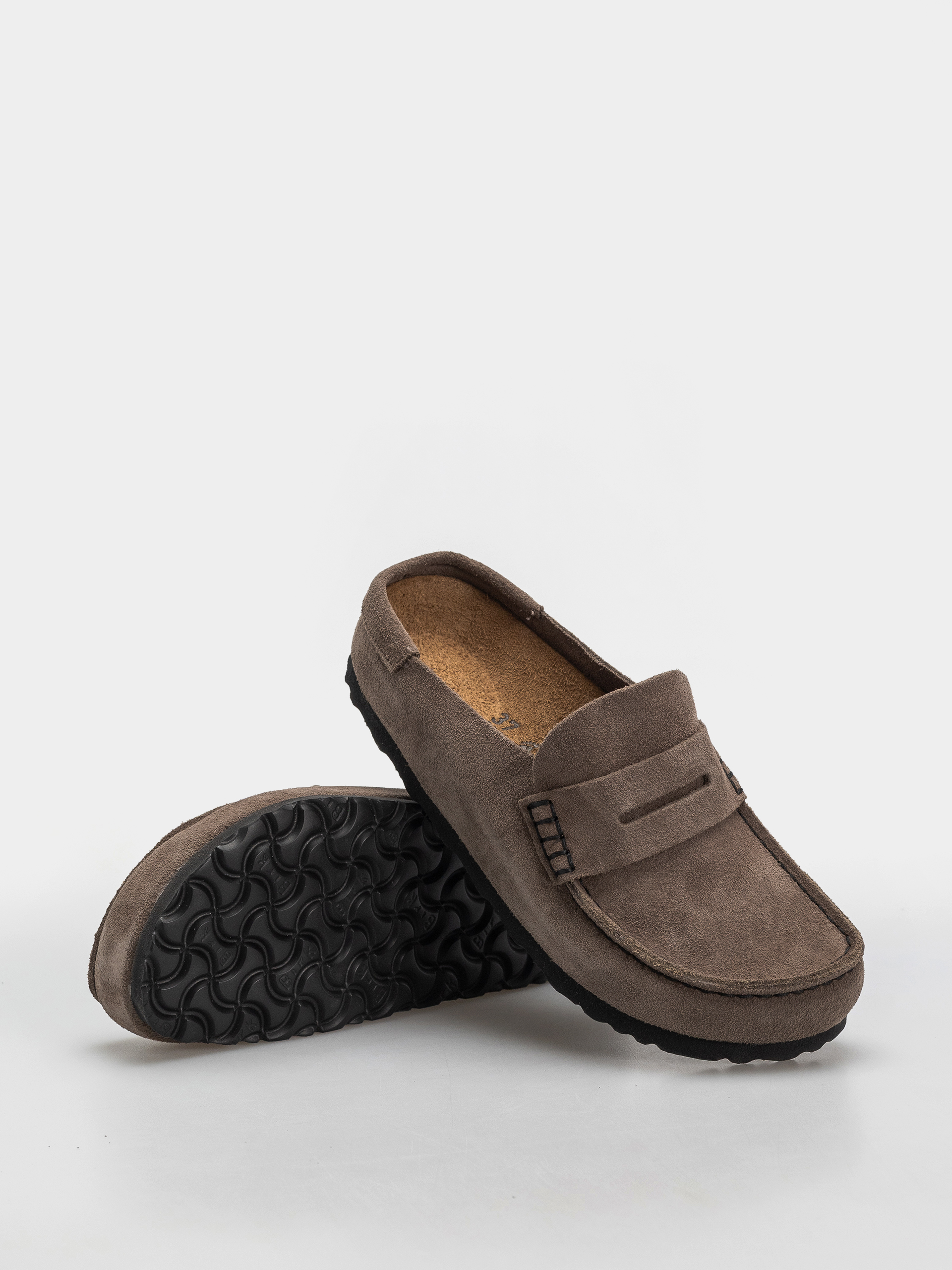 Birkenstock Naples Wrapped Suede Leather Narrow Flip Flops (concrete gray)