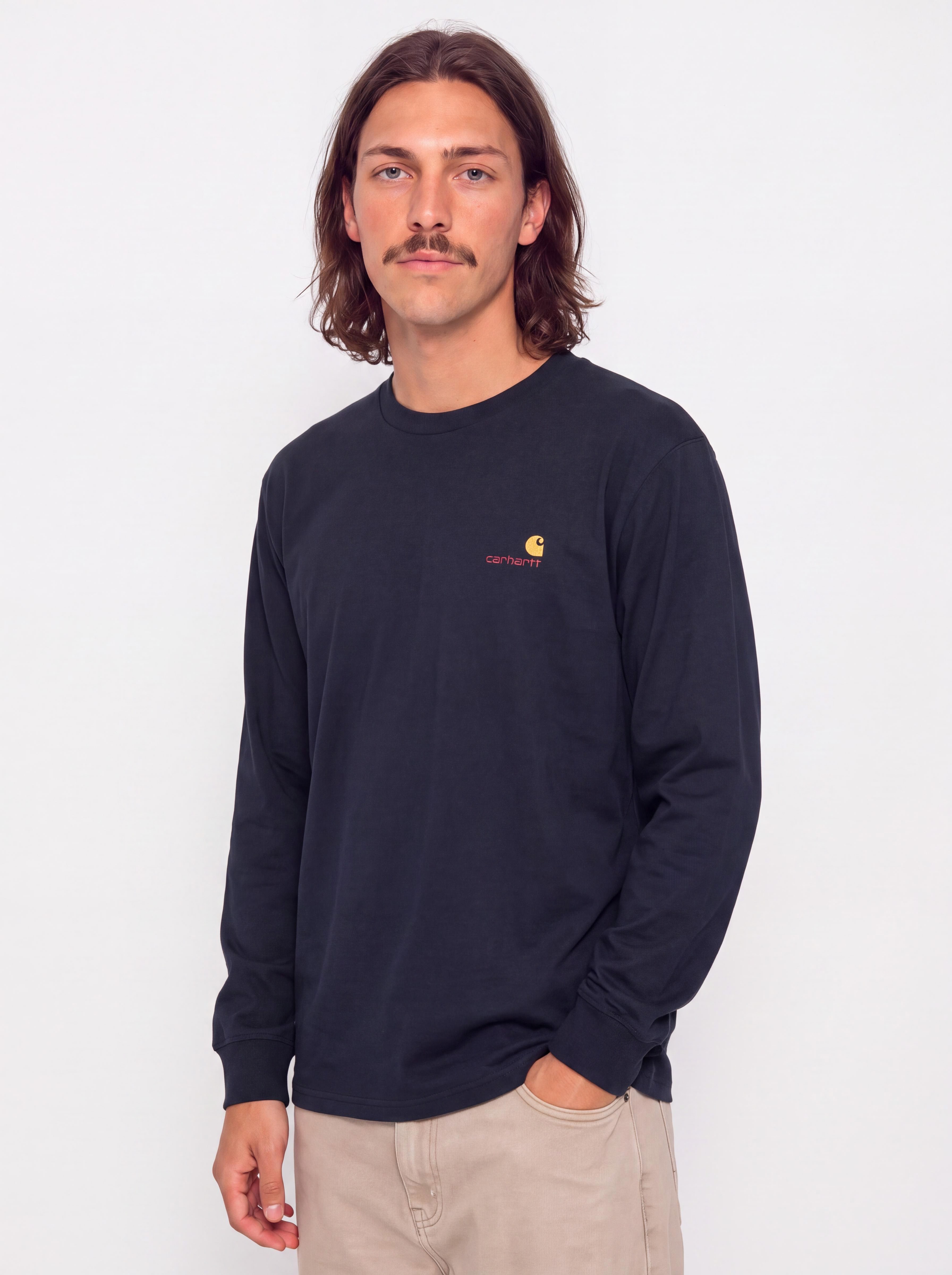 Carhartt WIP Longsleeve American Script (deep night)