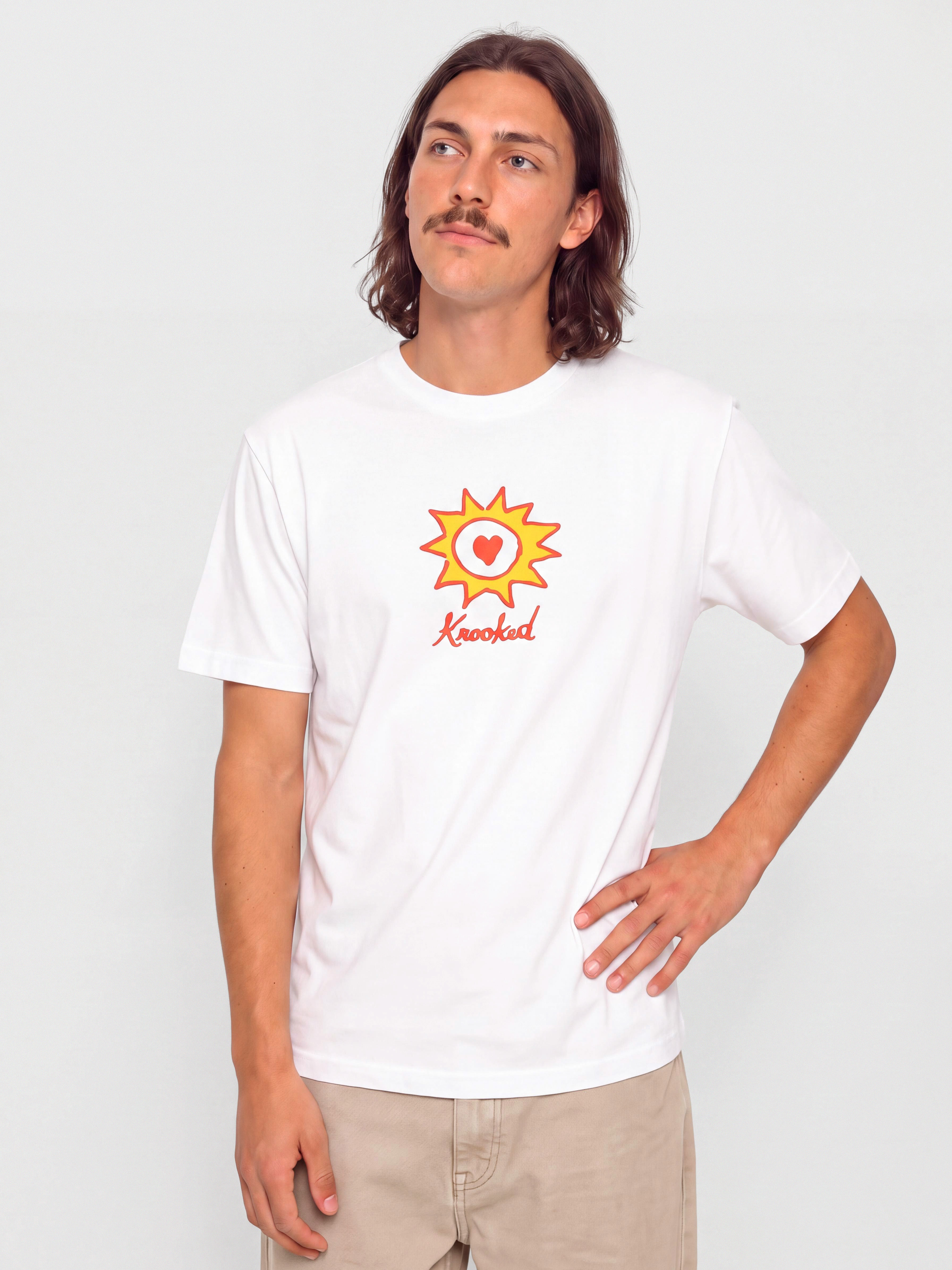 Krooked T-Shirt Sun Heart (white w/red & yellow print)